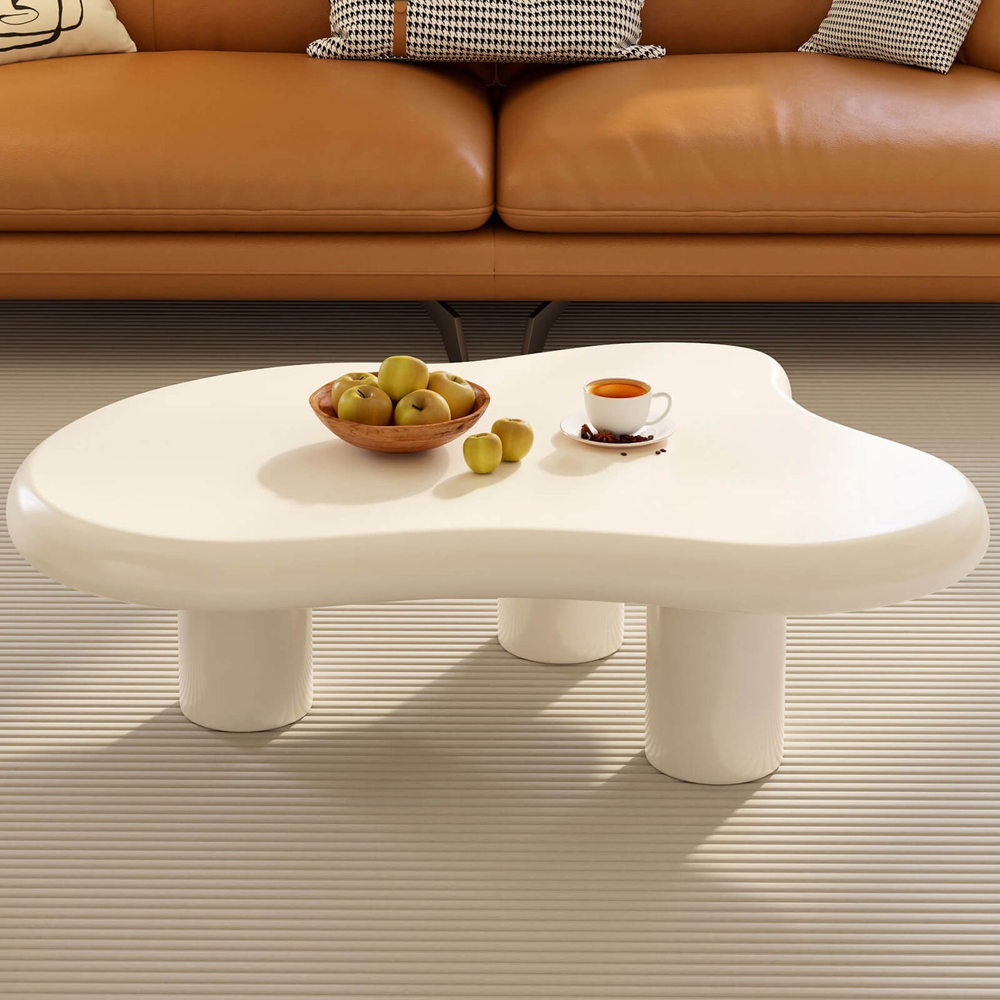 Guyii 41.02" White Cloud Coffee Table, Cute Modern Coffee Table with 3-Leg Design-Q1522DE