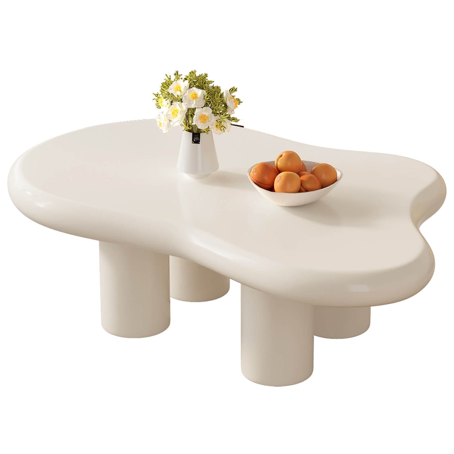 Guyii 46.06" Cream White Cloud Coffee Table, Cute Modern Coffee Table with 4-Leg Design