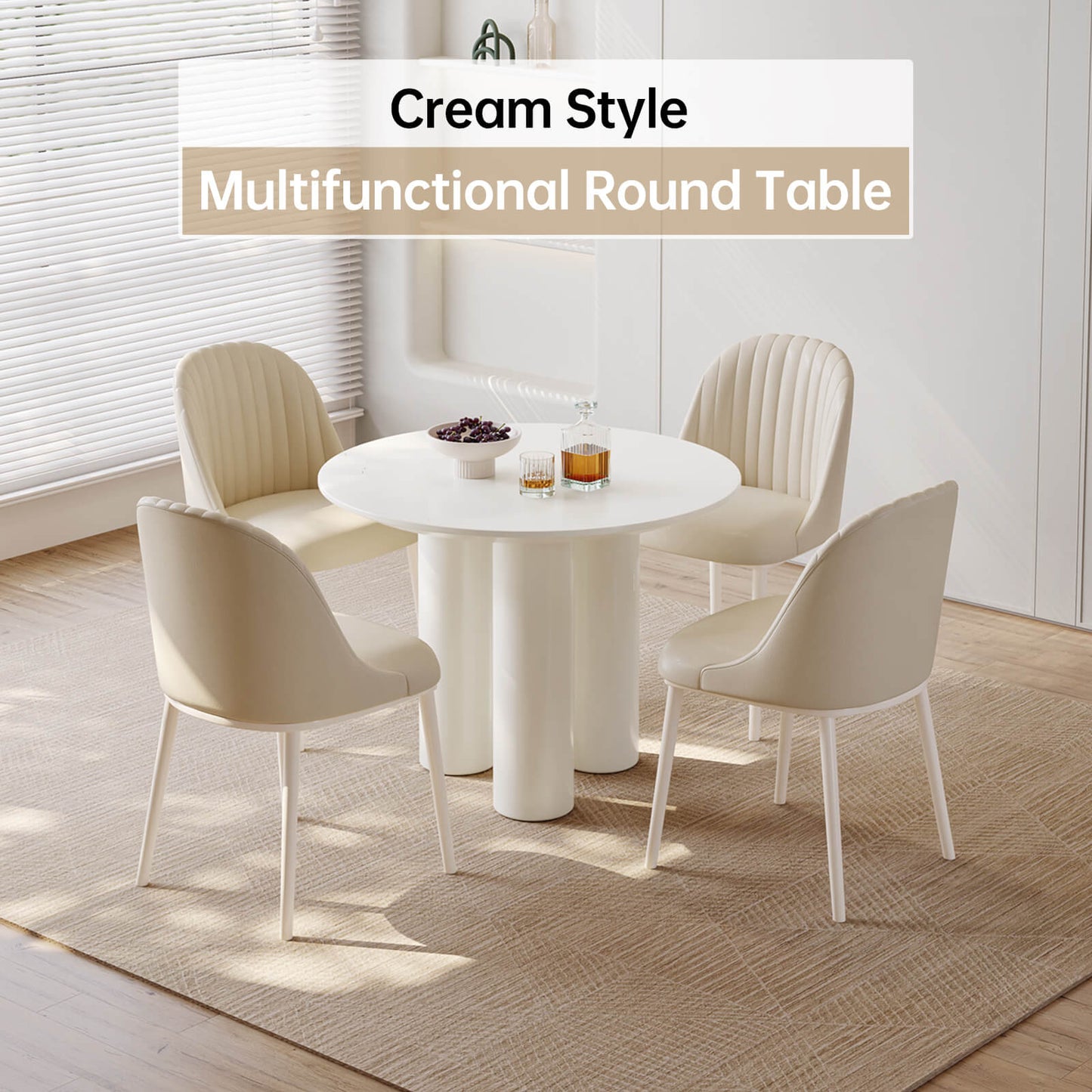Guyii 39.37" Cream White Dining Table Set with 2 Chairs, Modern Kitchen Dining Set