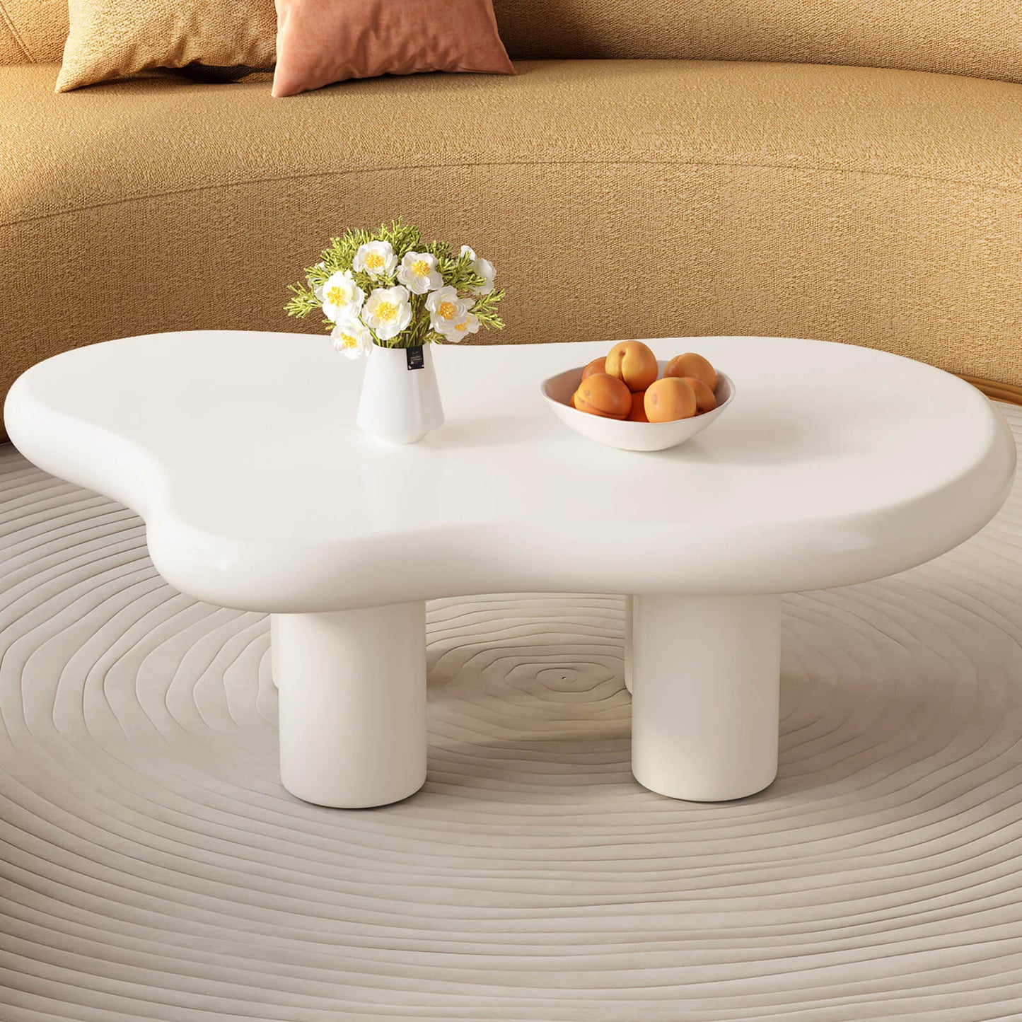 Guyii 46.06" Cream White Cloud Coffee Table, Cute Modern Coffee Table with 4-Leg Design