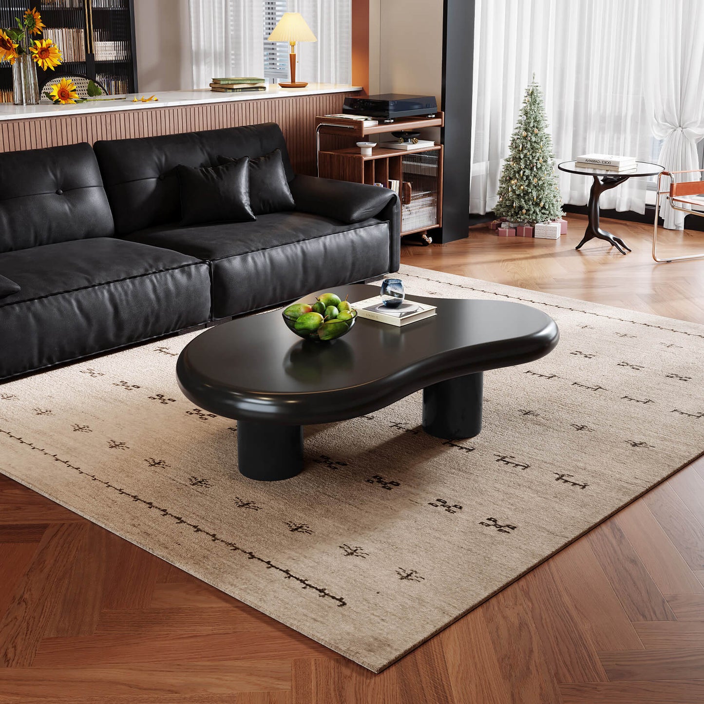 Guyii 41.02" Black Cloud Coffee Table, Cute Modern Coffee Table with 3-Leg Design
