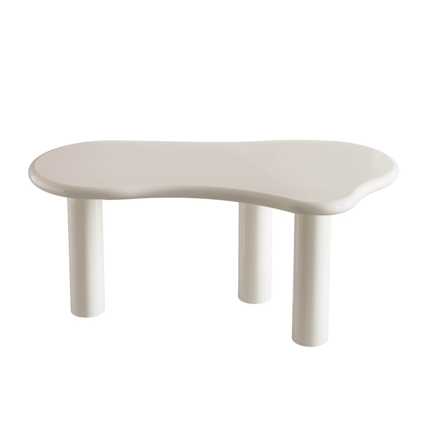 Guyii Modern Cream White Dining Table Set 62" Irregular with 6 Chairs for Kitchen