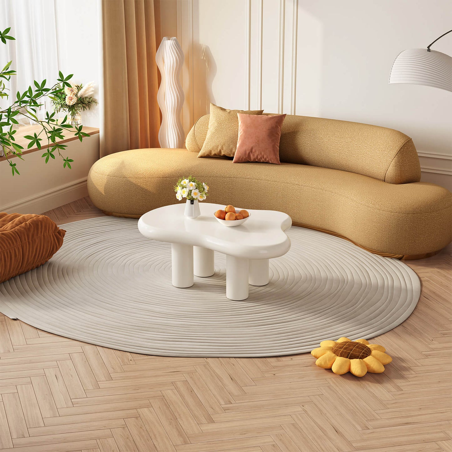 Guyii 35.82" Cream White Cloud Coffee Table, Cute Modern Coffee Table with 4-Leg Design