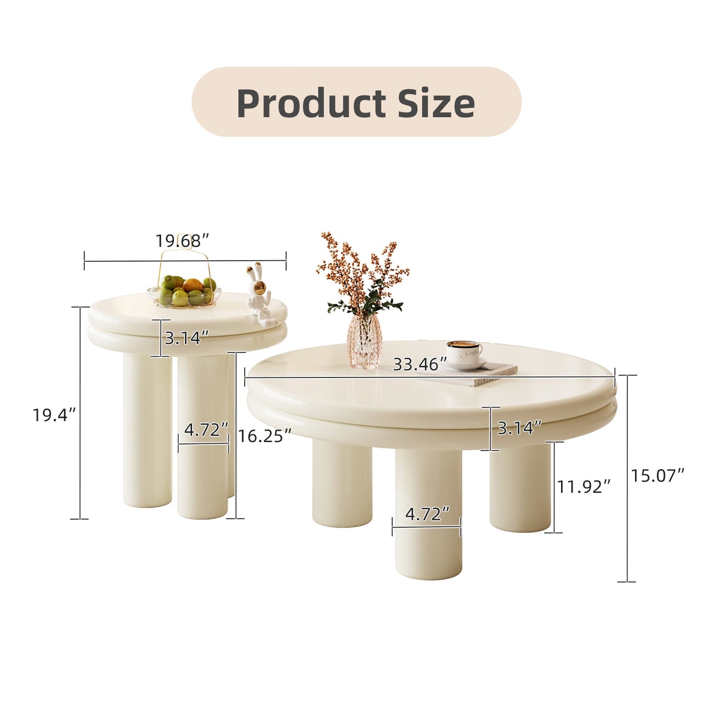 Guyii Modern Nesting Coffee Table, Round Coffee Table Set L1642-UK