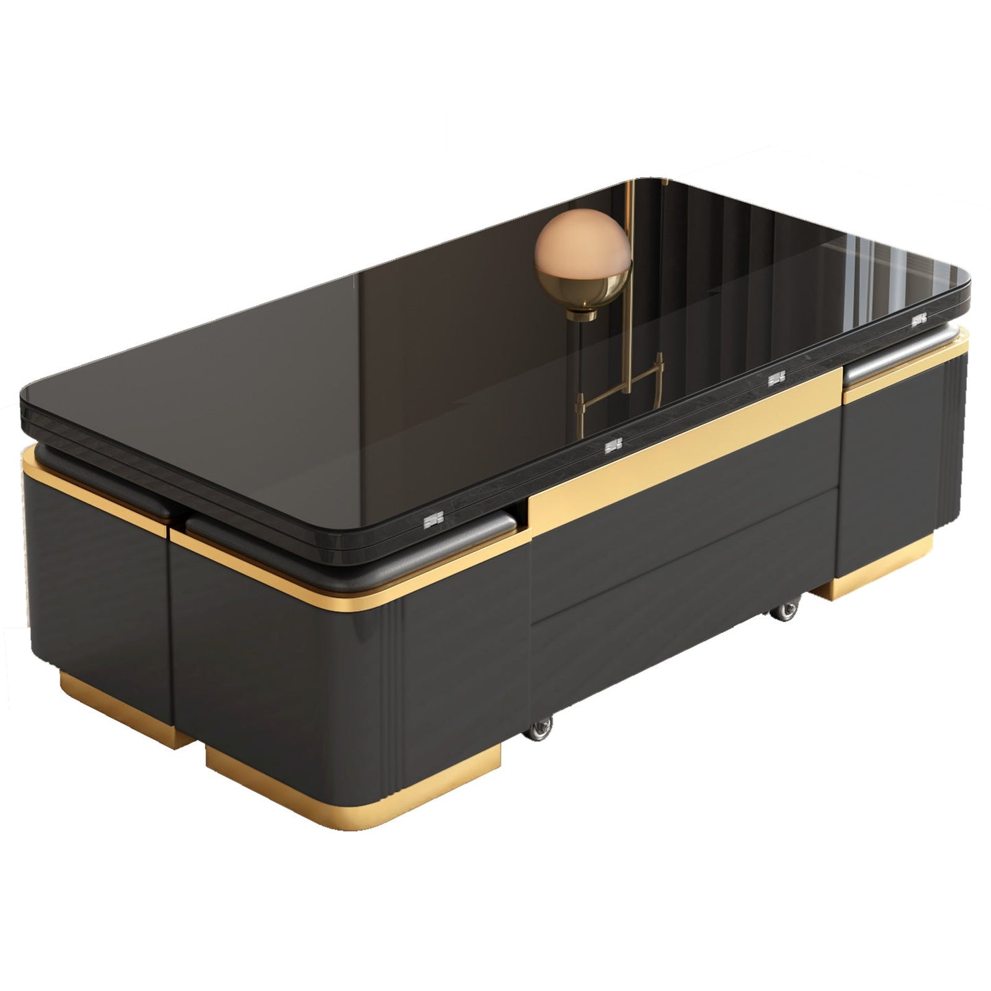Guyii 47" Multifunctional Lift Top Coffee Table, Extendable Coffee Table with 4 Storage Stools