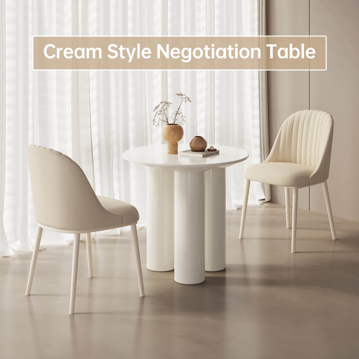 Guyii 30" Cream White Dining Table Set with 2 Chairs, Modern Kitchen Dining Set