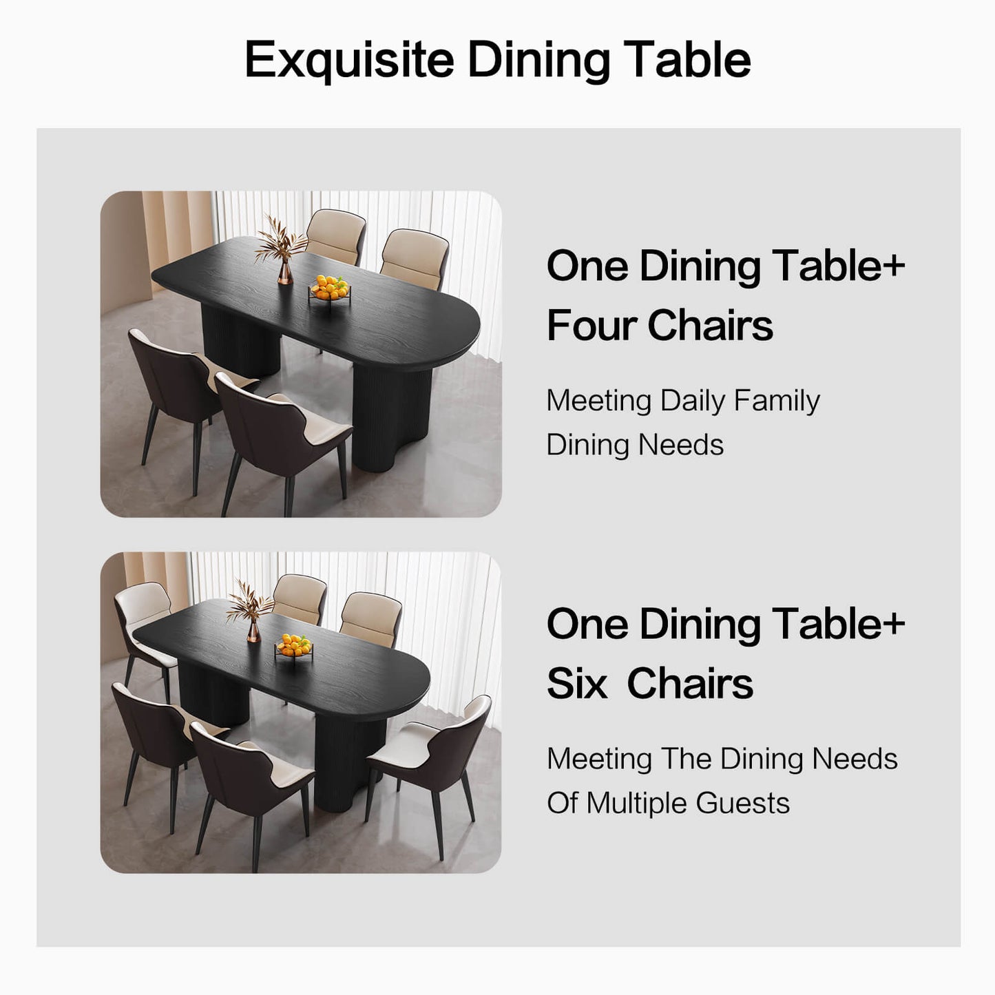 Guyii 62.99" Black Rectangular Dining Table Set with 6 Chairs, Modern Kitchen Table Set