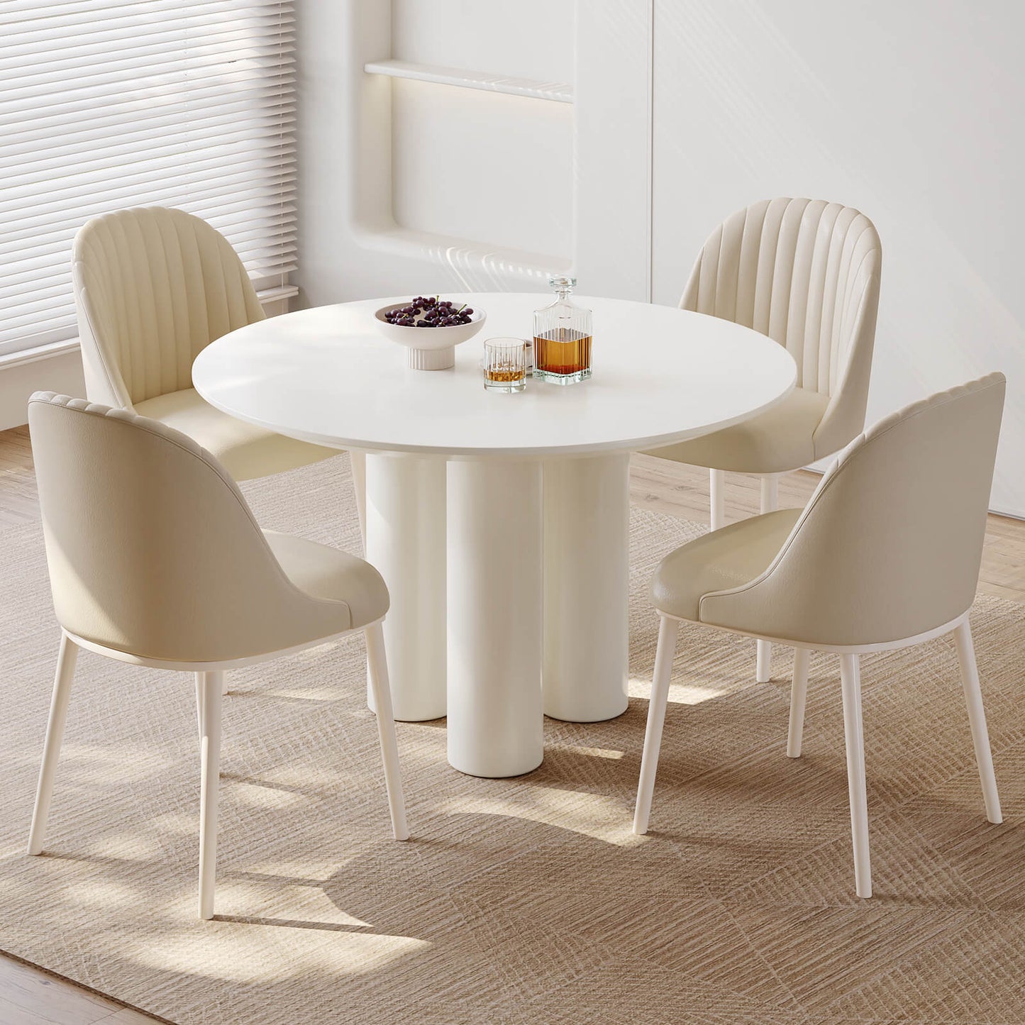 Guyii 46.06" Cream White Dining Table Set with 4 Chairs, Modern Round Kitchen Table | L5294-DE