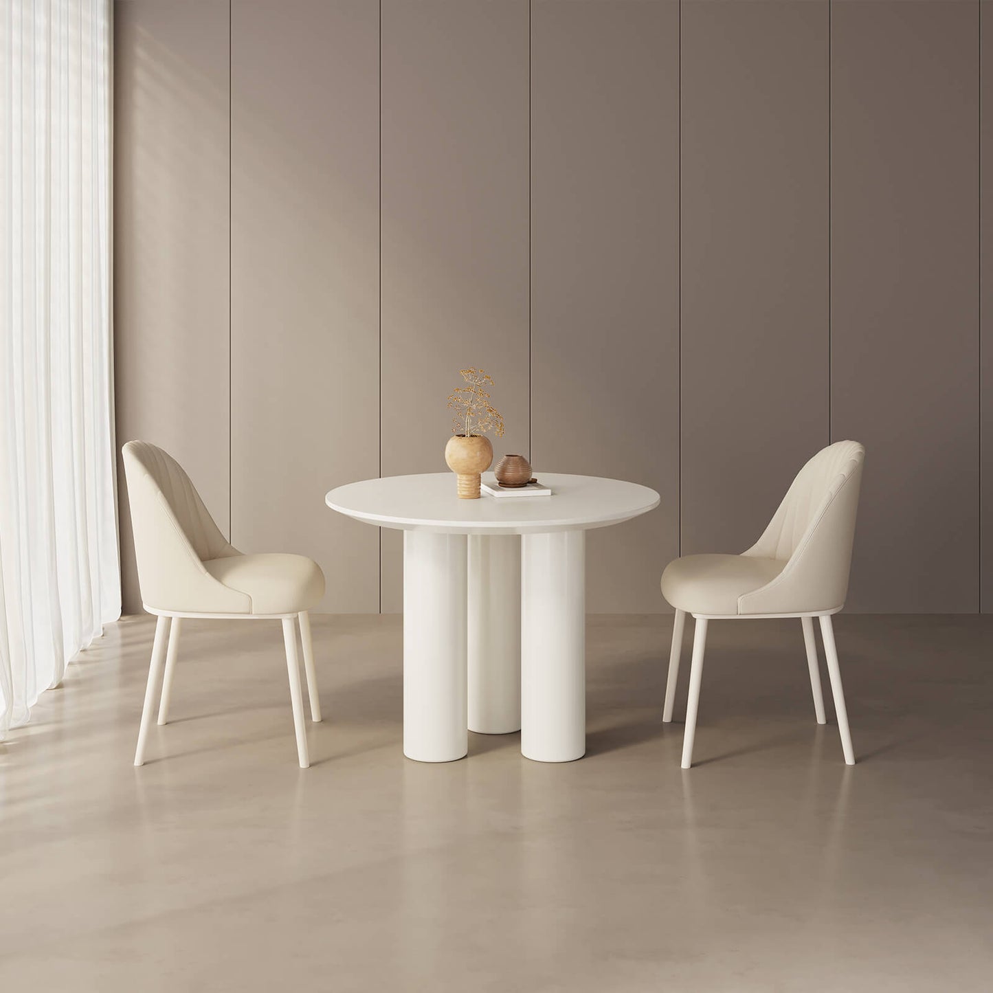 Guyii 39.37" Cream White Dining Table Set with 2 Chairs, Modern Kitchen Dining Set