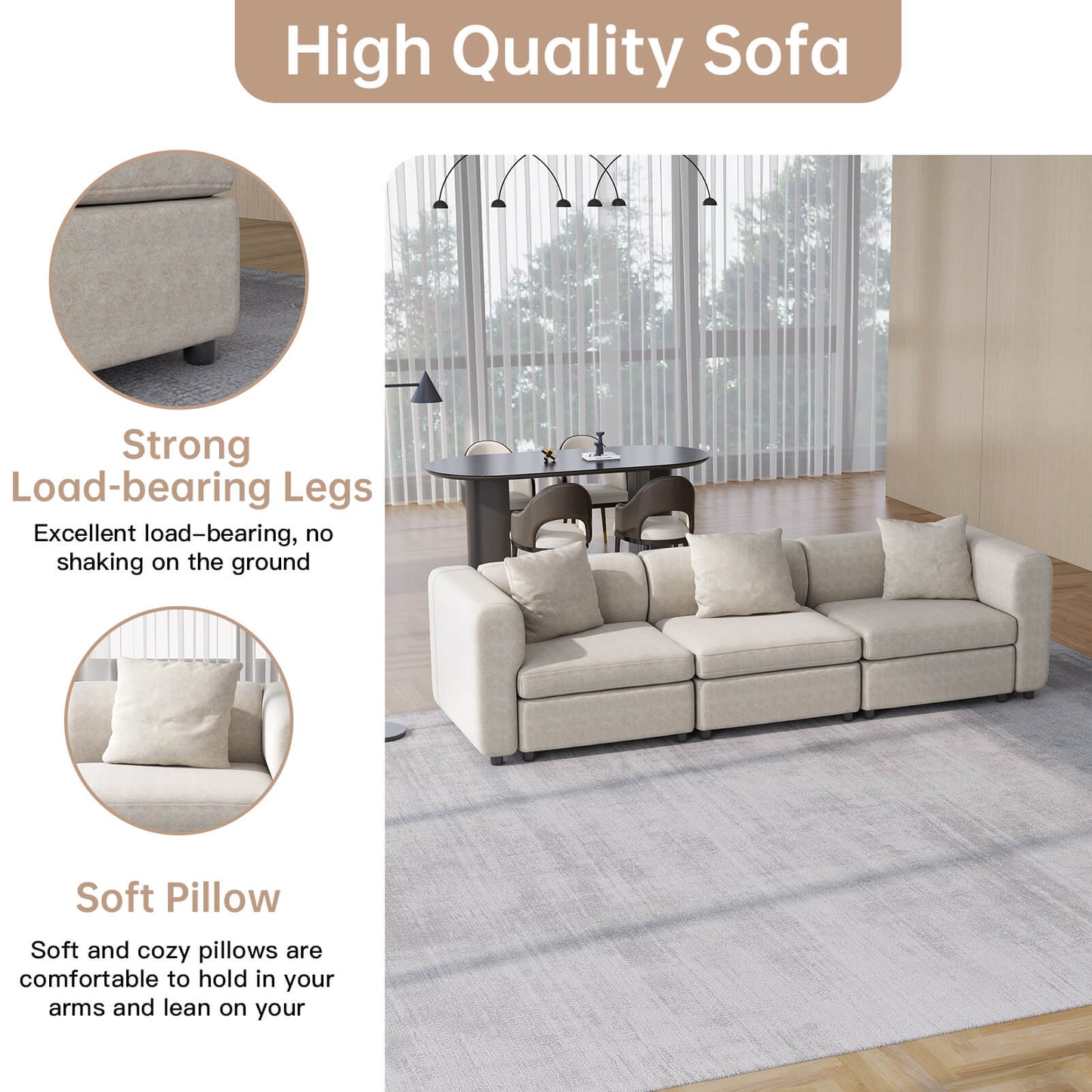Guyii Velvet Sectional Sofa, Modern Oversized 4-Seat Sofa with 4 Pillows