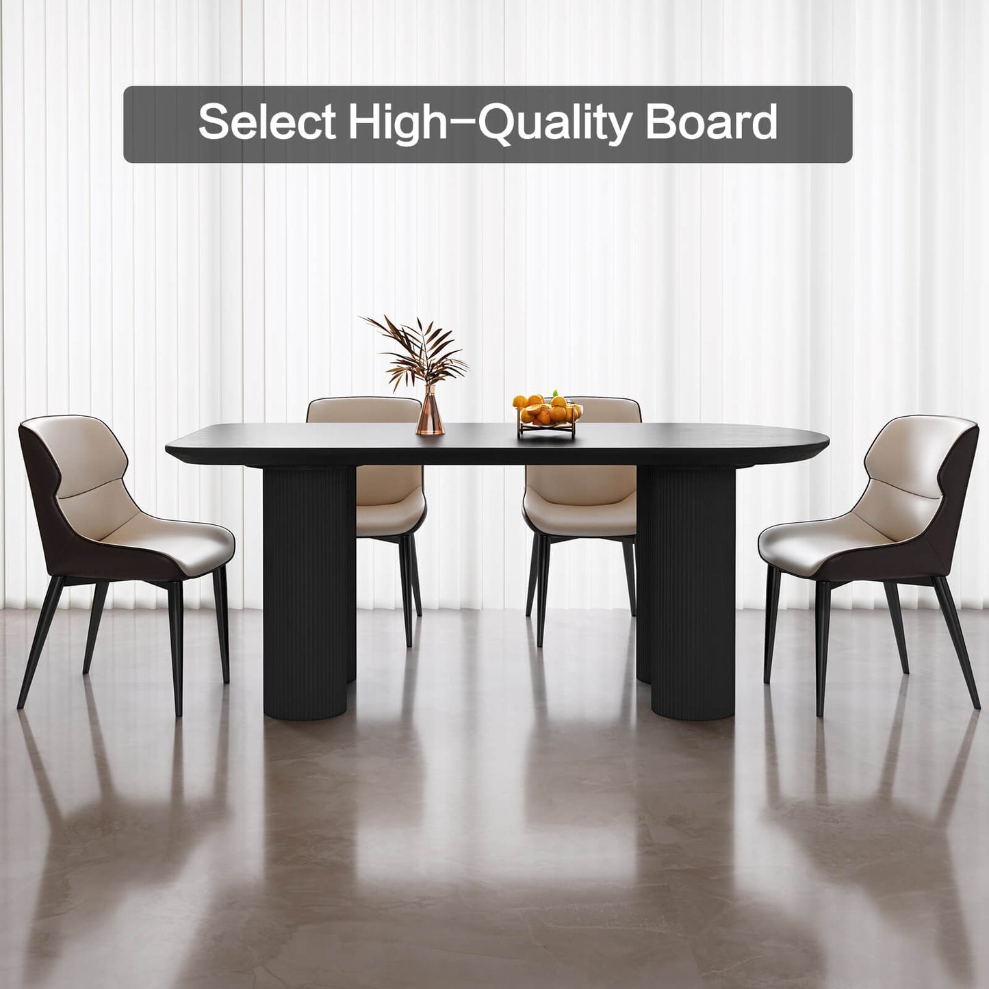 Guyii 62.99" Black Rectangular Dining Table Set with 6 Chairs, Modern Kitchen Table Set
