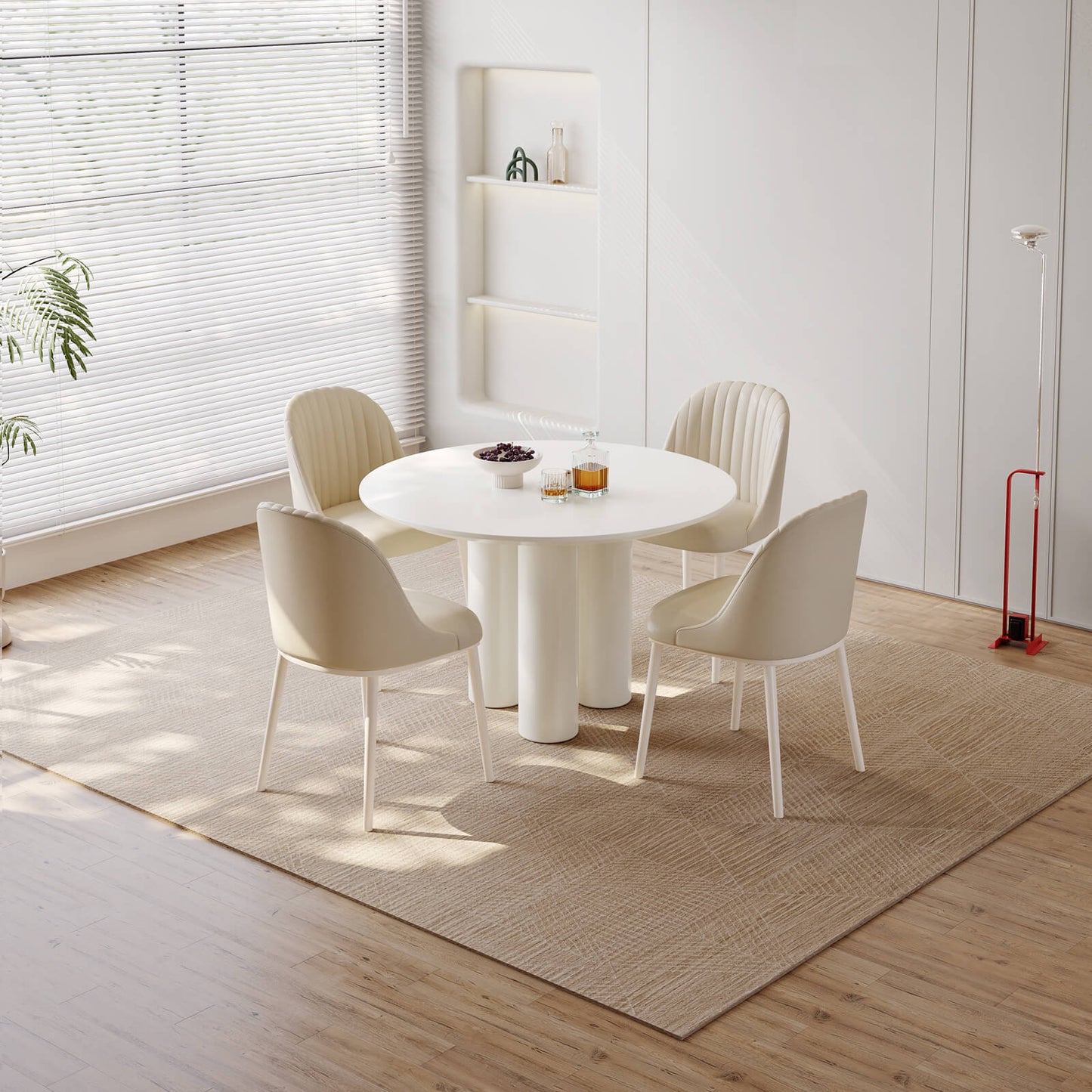 Guyii 46.06" Cream White Dining Table Set with 4 Chairs, Modern Round Kitchen Table | L5294-DE