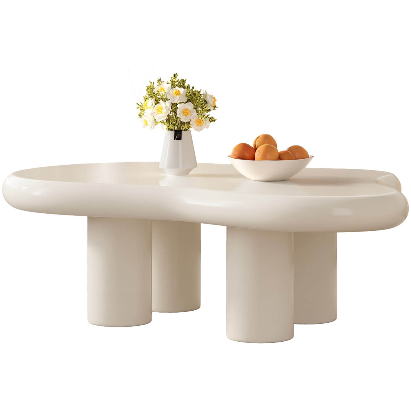 Guyii 46.06" Cream White Cloud Coffee Table, Cute Modern Coffee Table with 4-Leg Design