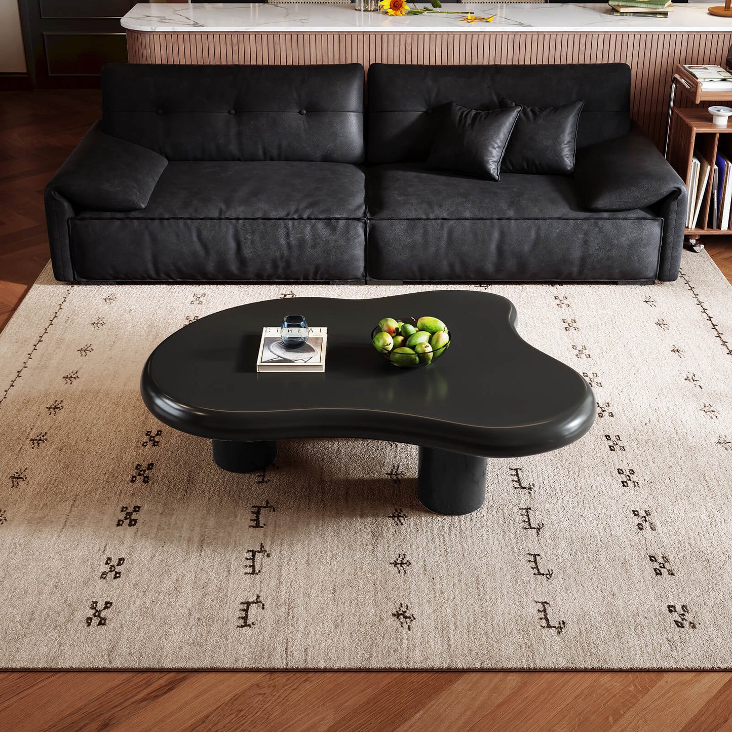 Guyii 41.02" Black Cloud Coffee Table, Cute Modern Coffee Table with 3-Leg Design