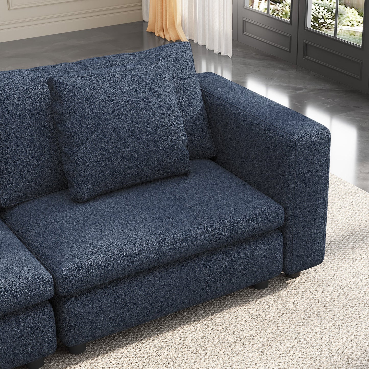 Guyii Oversized Sectional Sofa with Storage Ottoman, 4-9 Deep Seat Modular Couch for Living Room, Blue Fabric