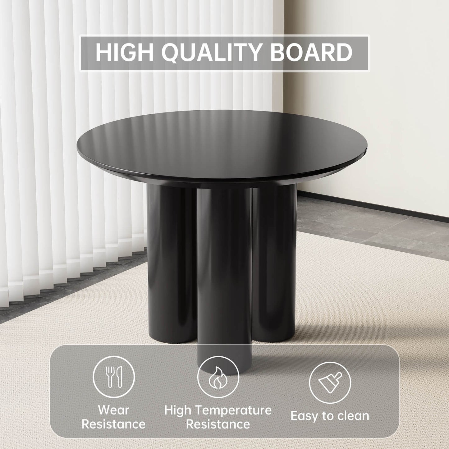 Guyii 39.37" Black Dining Table, Modern Round Kitchen Table