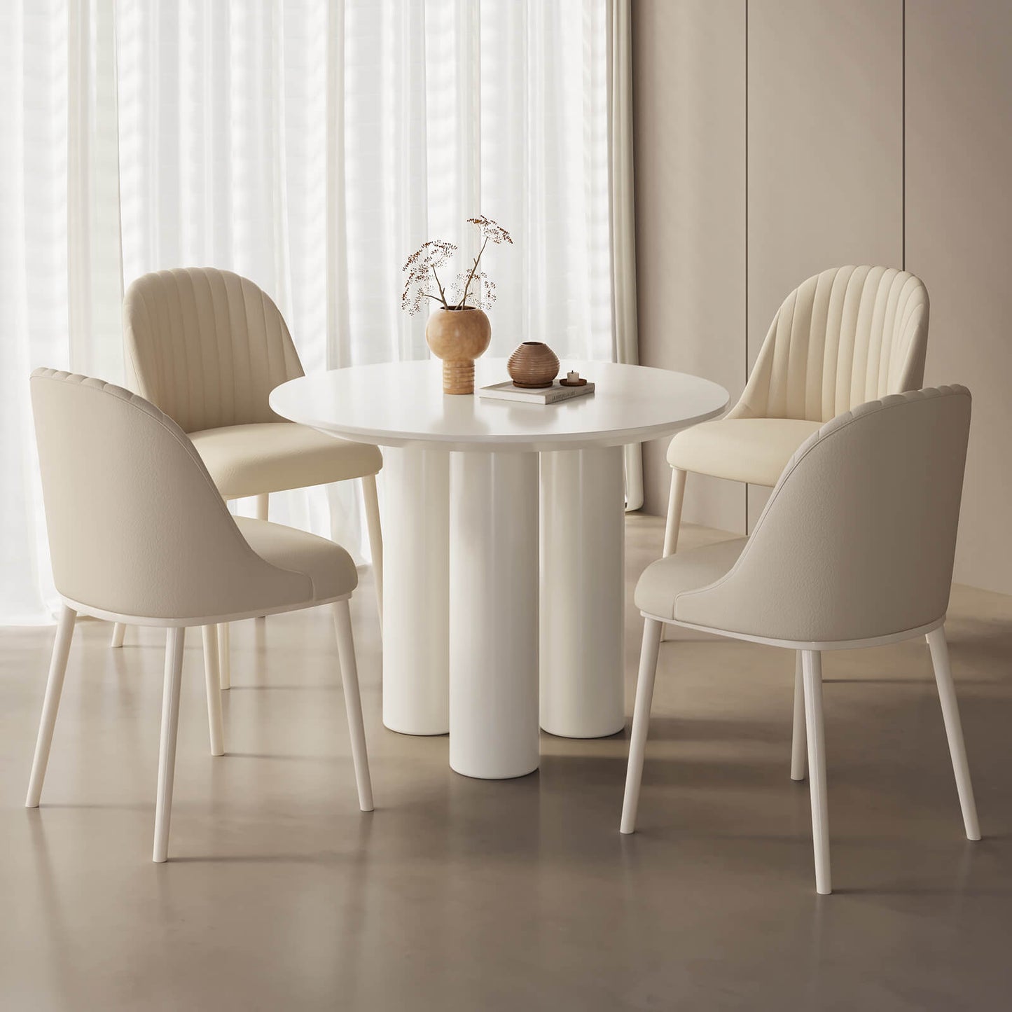 Guyii 39.37" Cream White Dining Table Set with 4 Chairs, Modern Kitchen Dining Set