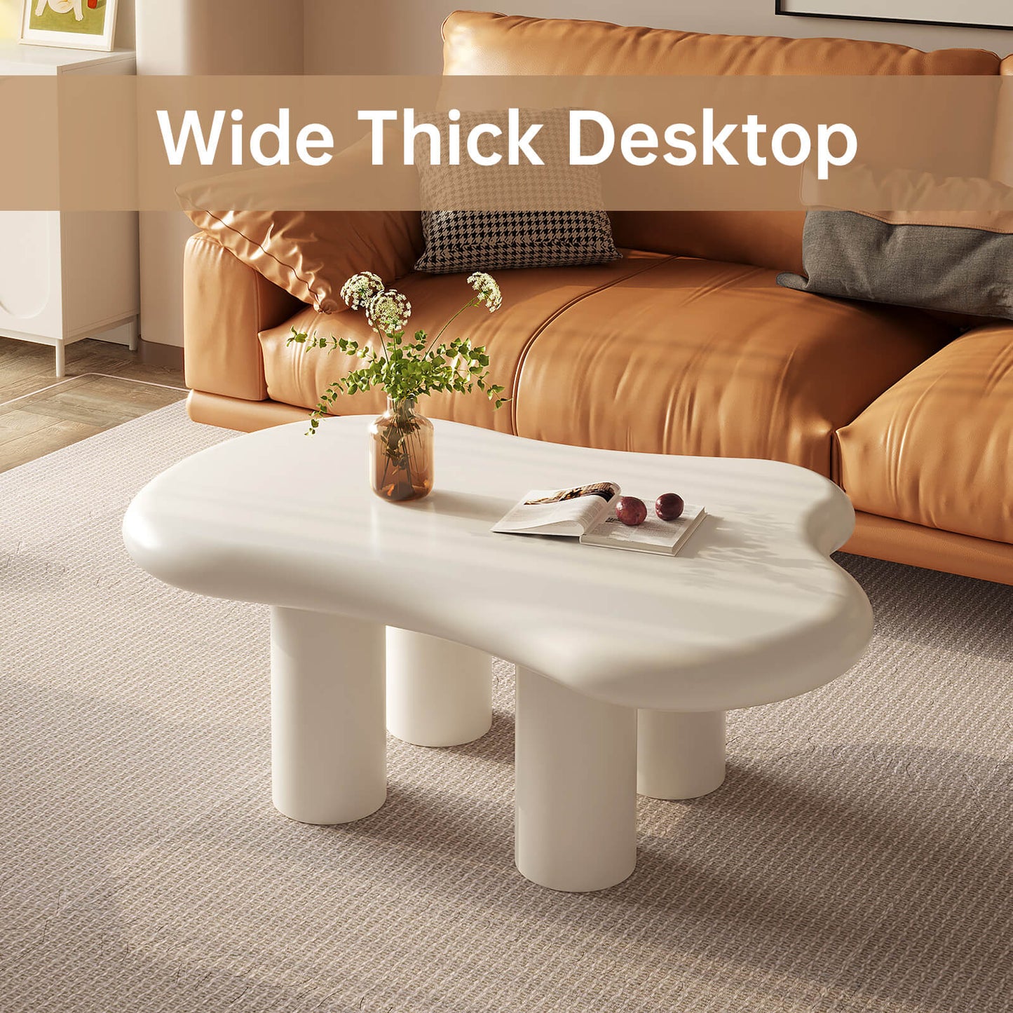 Guyii 35.82" Cream White Cloud Coffee Table, Cute Modern Coffee Table with 4-Leg Design