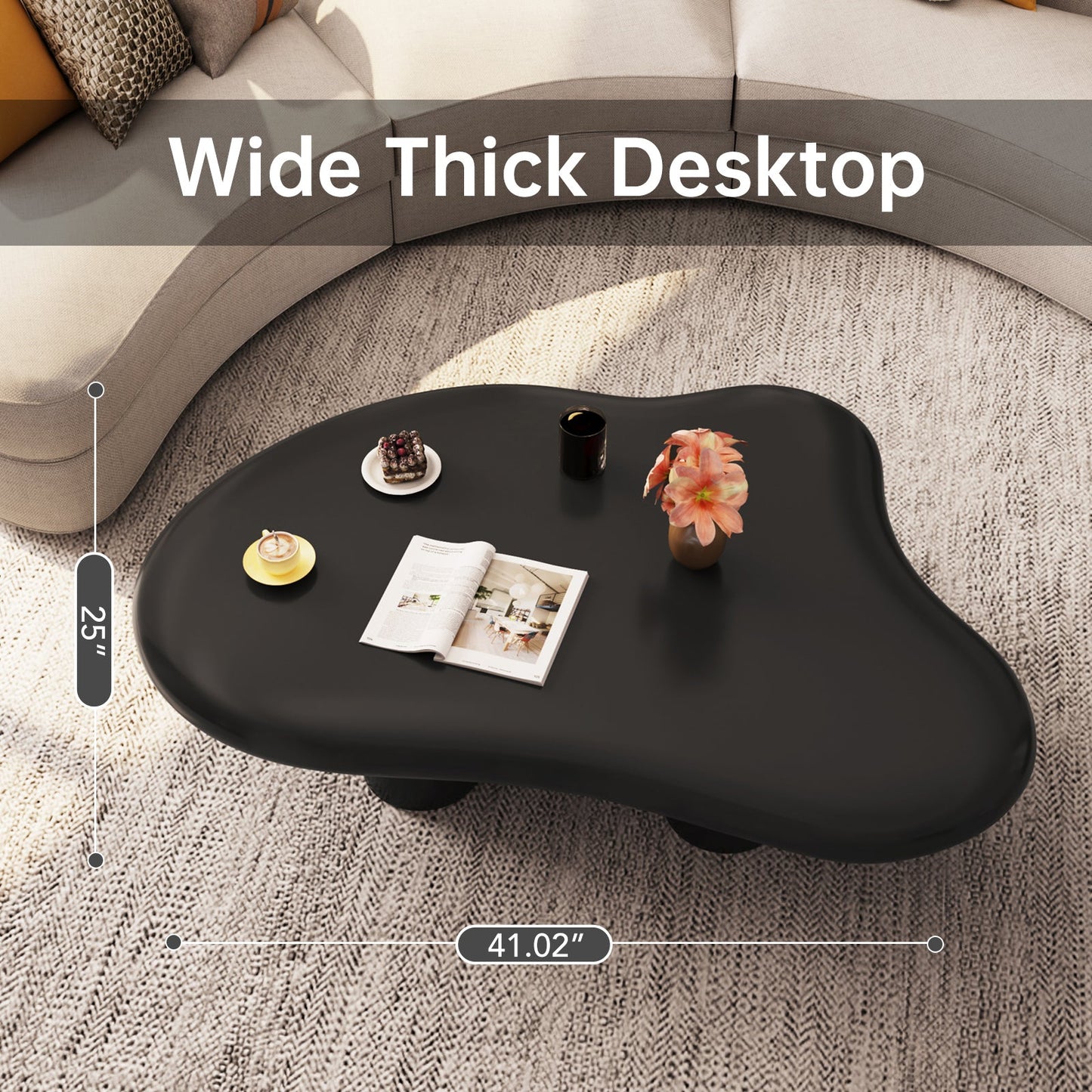 Guyii Black Cloud-Shaped Coffee Table – Modern Irregular 4-Leg Design, Rounded Edge Centre Table for Living Room | Q1523-UK