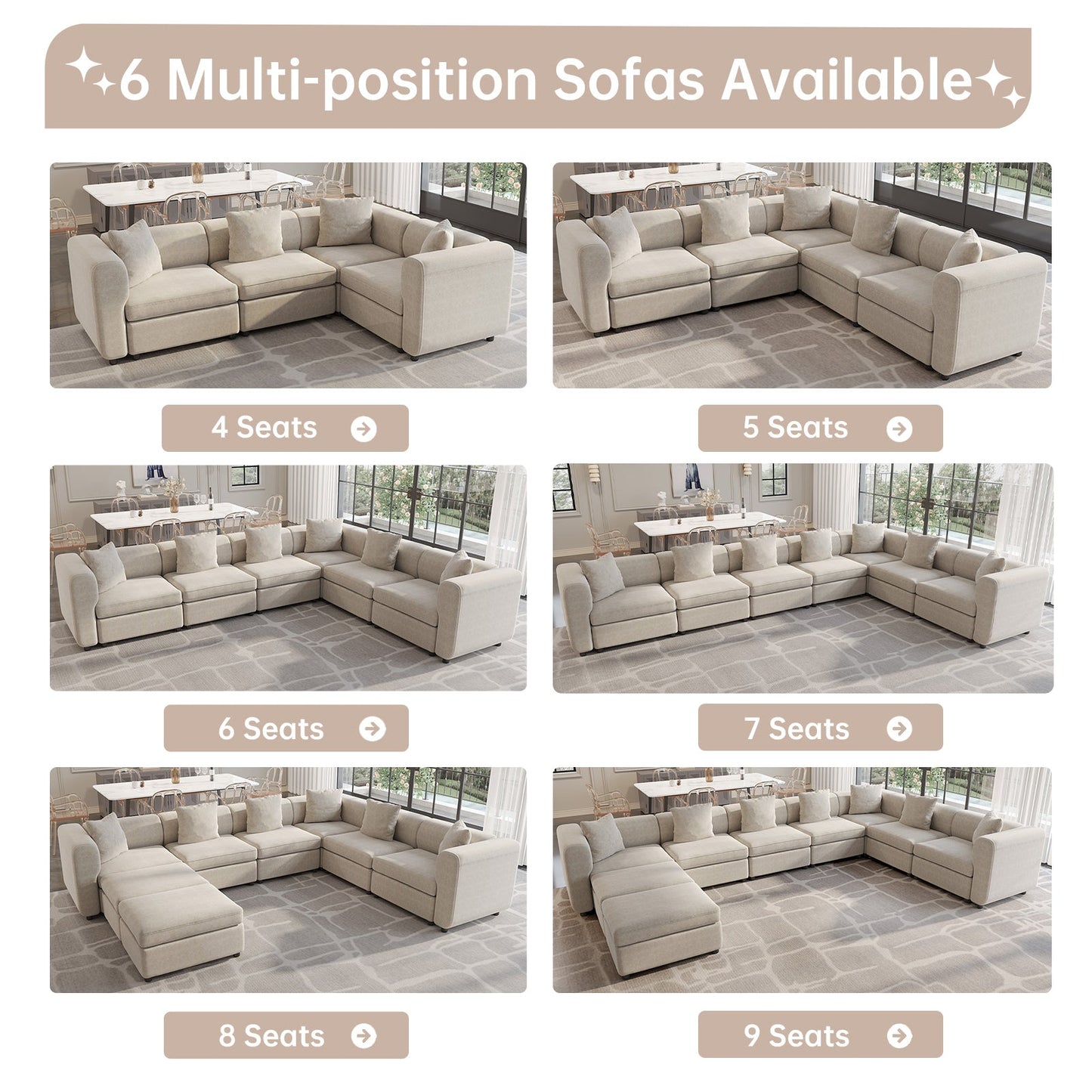 Guyii 4-9 Piece Velvet Sectional Sofa Couch, Convertible Sofa with Cushions