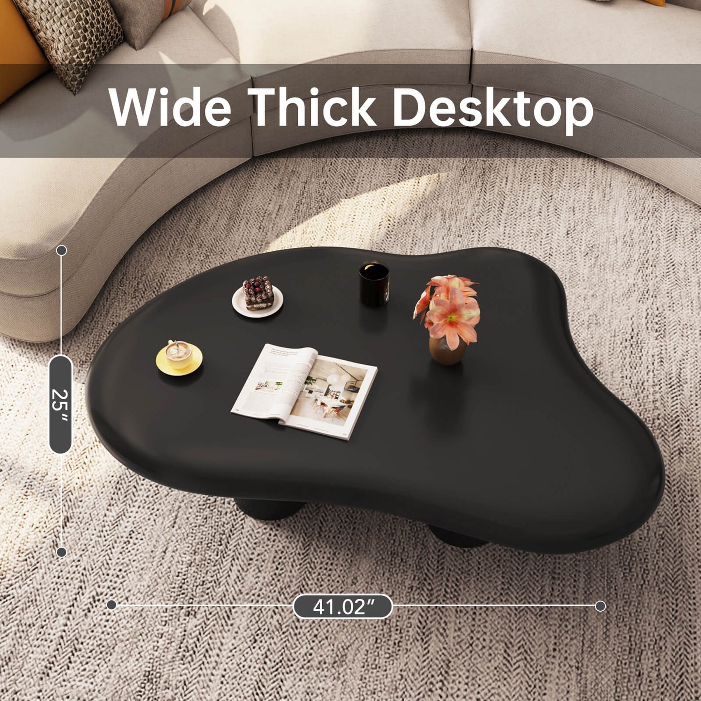 Guyii 41.02" Black Cloud Coffee Table, Cute Modern Coffee Table with 4-Leg Design