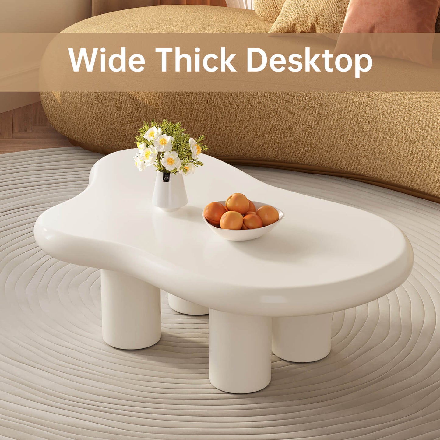 Guyii 46.06" Cream White Cloud Coffee Table, Cute Modern Coffee Table with 4-Leg Design