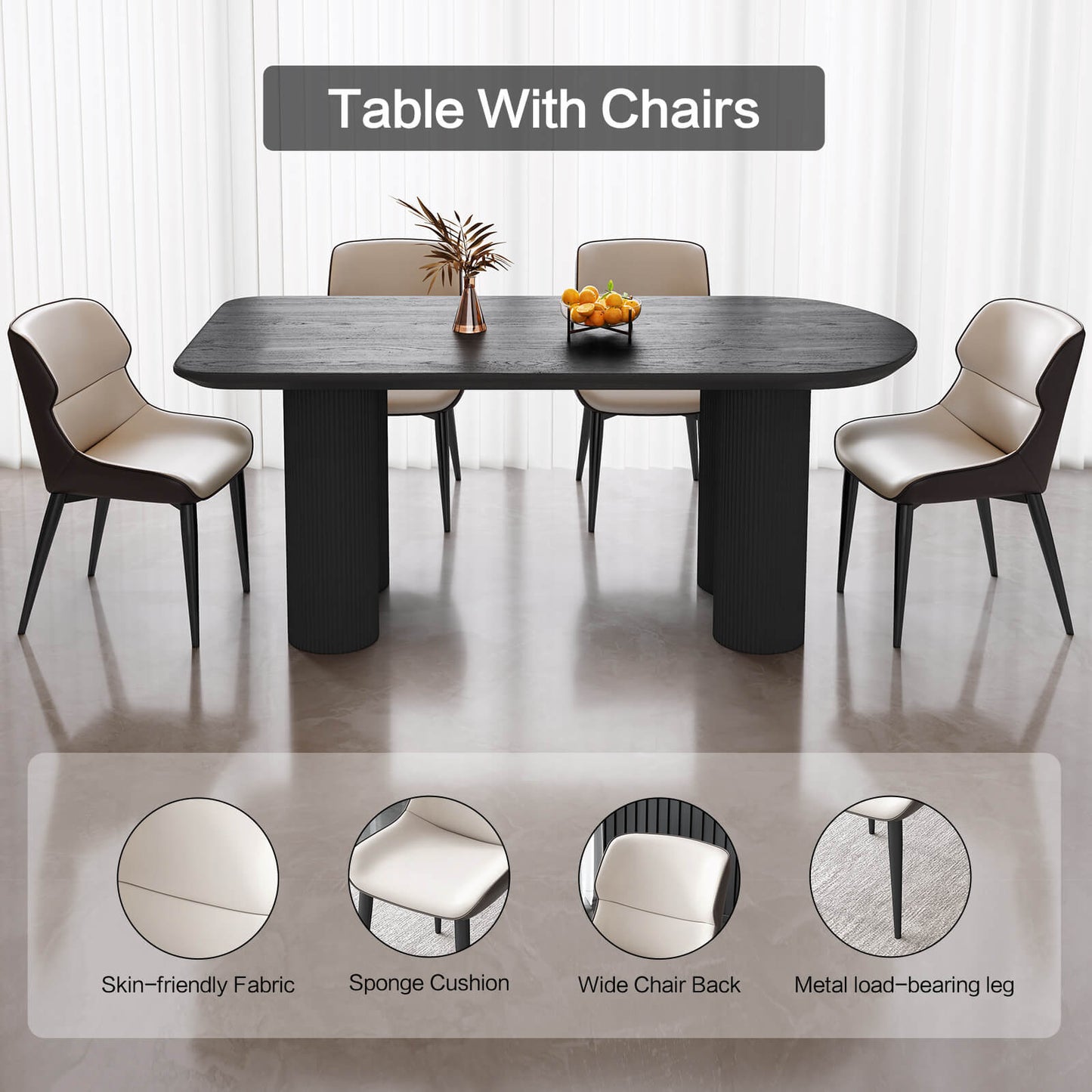 Guyii 62.99" Black Rectangular Dining Table Set with 6 Chairs, Modern Kitchen Table Set