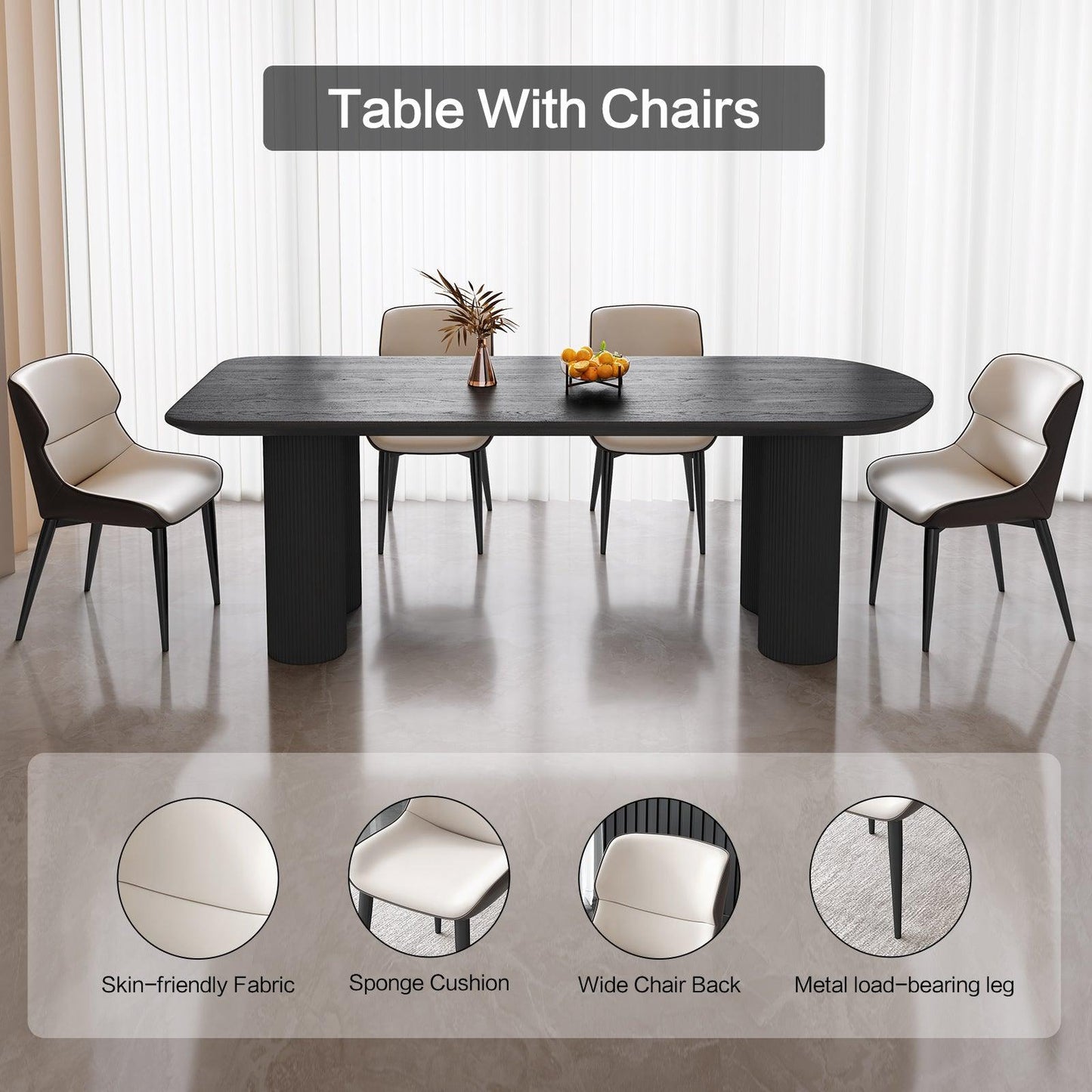 Guyii 55"-71" Black Dining Table, Modern Kitchen Table for Dining Room