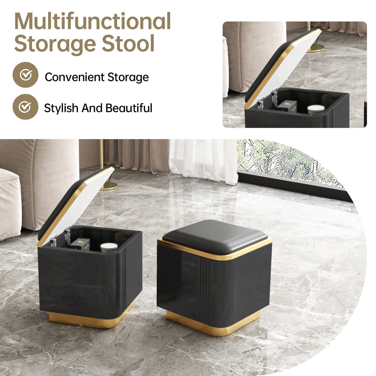 Guyii Multifunctional Lift Top Coffee Table with 4 Storage Stools, Extendable Dining & Work Table, Space-Saving|Q1449-UK