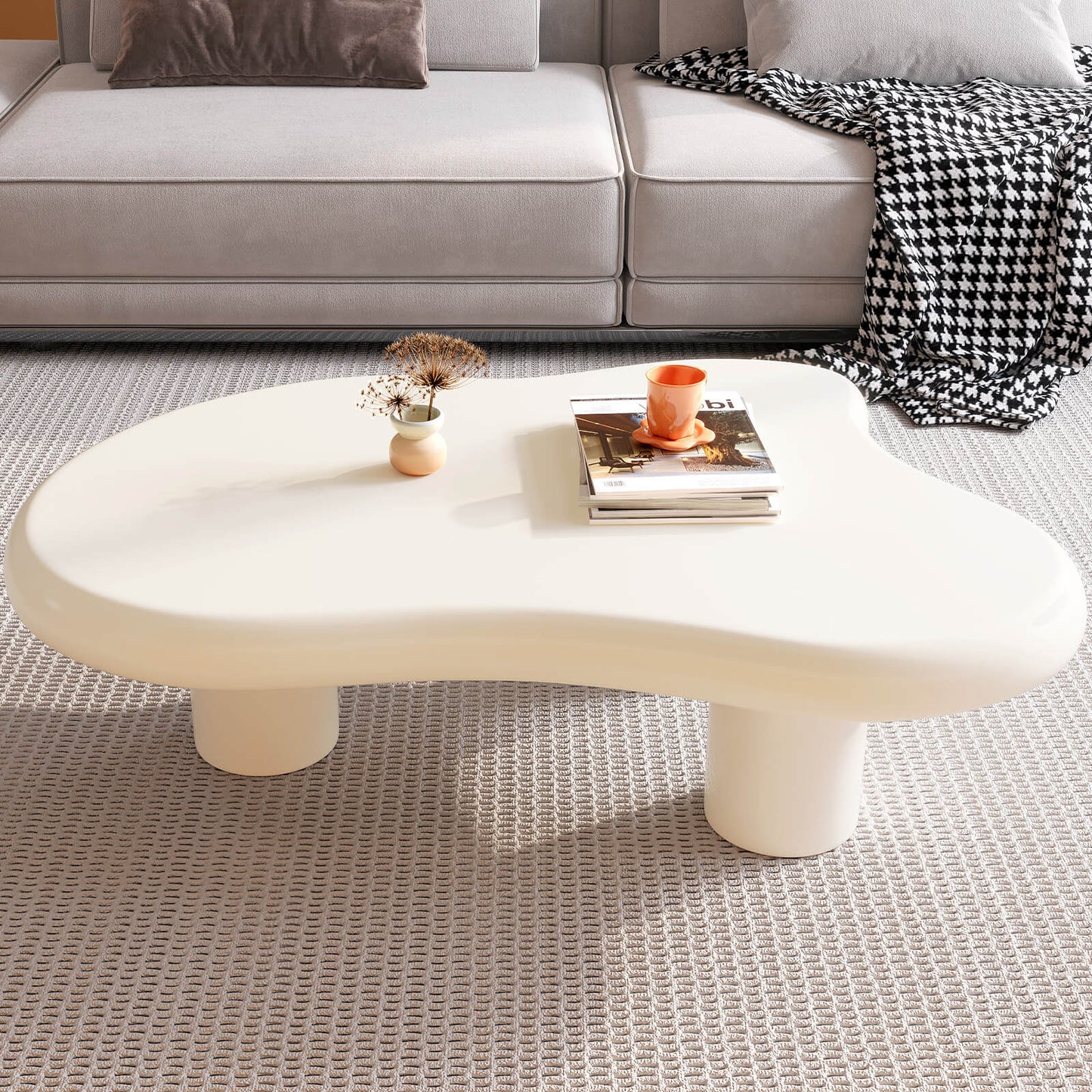 Guyii 41.02" White Cloud Coffee Table, Cute Modern Coffee Table with 3-Leg Design-Q1522DE