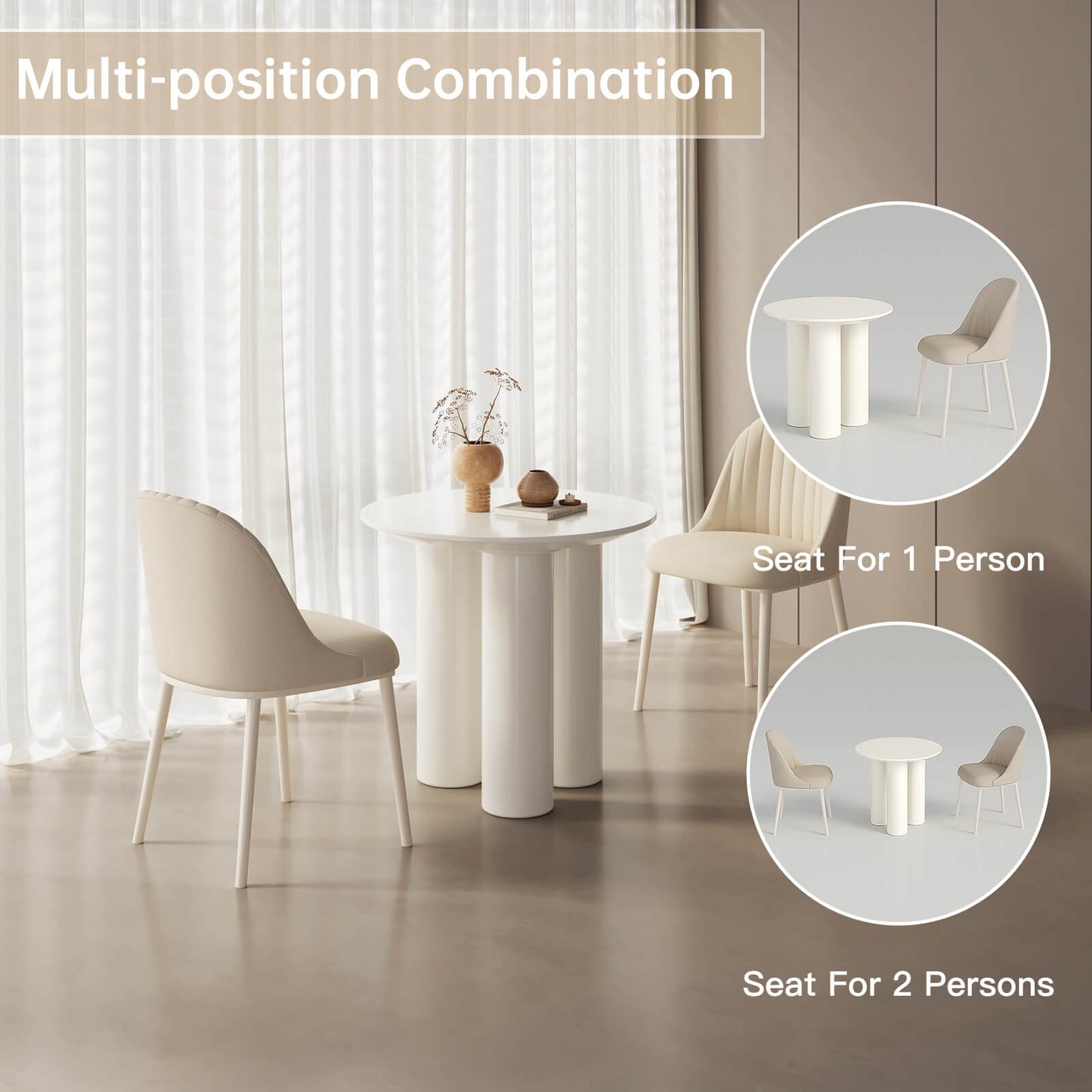 Guyii 30" Cream White Dining Table Set with 2 Chairs, Modern Kitchen Dining Set