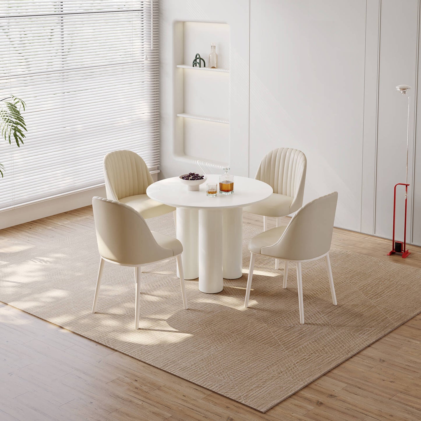 Guyii 39.37" Cream White Dining Table Set with 4 Chairs, Modern Kitchen Dining Set