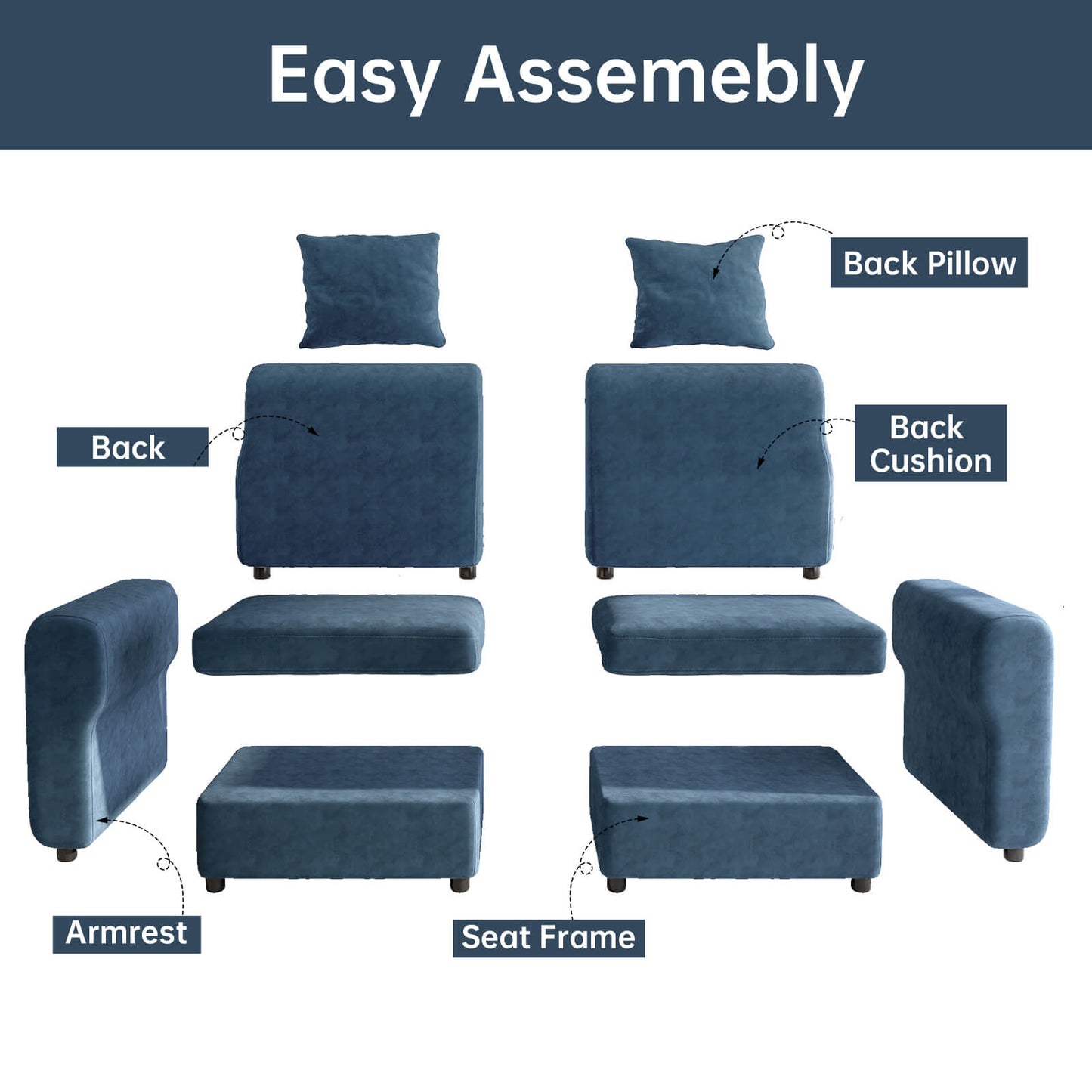 Guyii Blue Velvet Sectional Loveseat Sofa, Modern Oversized 2-Seat Couch with 2-Pillows