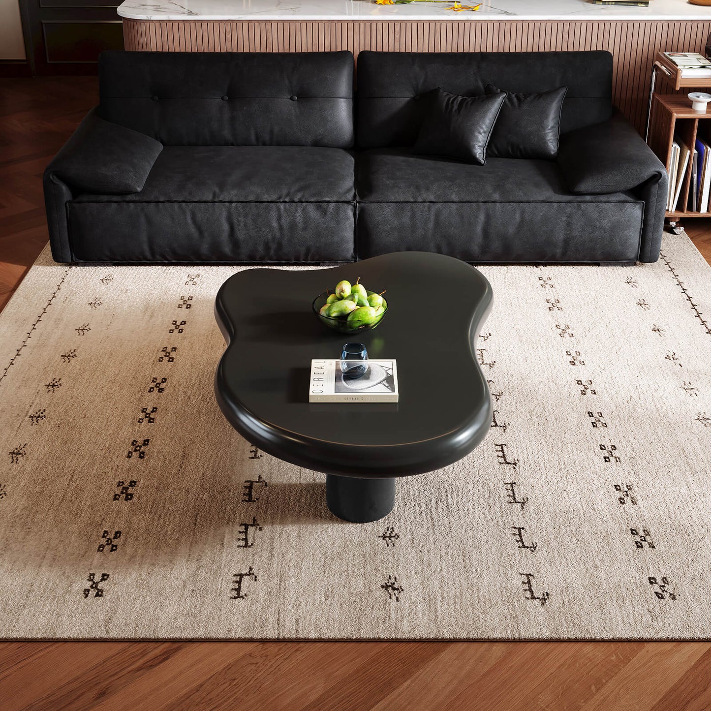 Guyii 41.02" Black Cloud Coffee Table, Cute Modern Coffee Table with 3-Leg Design