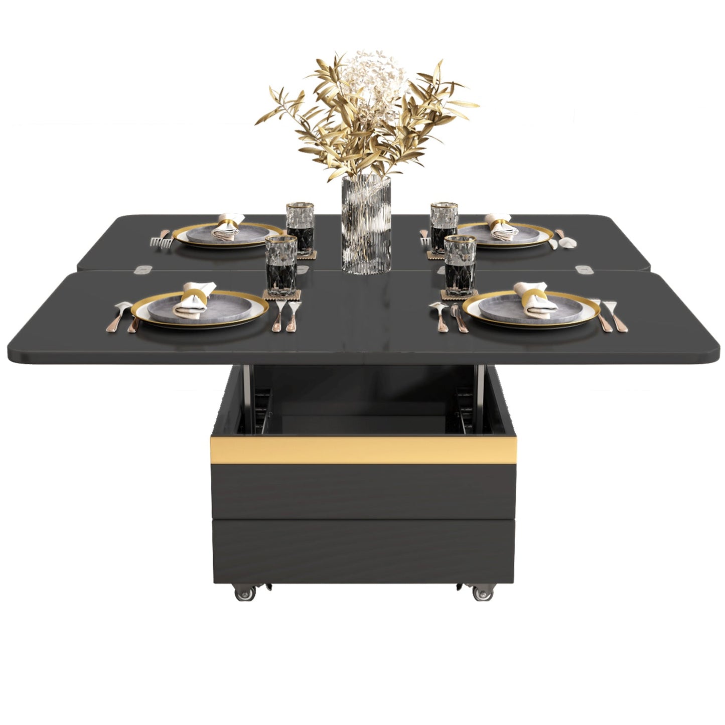 Guyii 47" Multifunctional Lift Top Coffee Table, Extendable Coffee Table with 4 Storage Stools