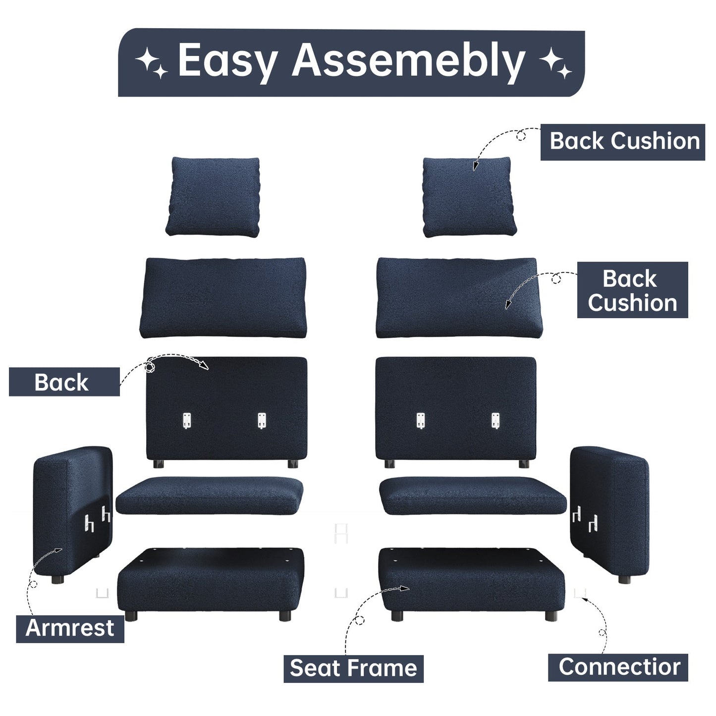 Guyii Oversized Sectional Sofa with Storage Ottoman, 4-9 Deep Seat Modular Couch for Living Room, Blue Fabric