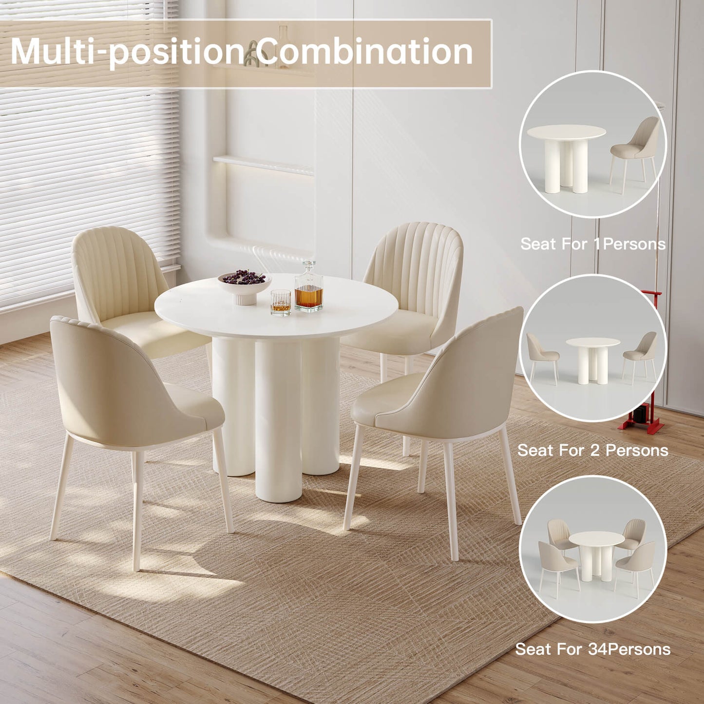 Guyii 39.37" Cream White Dining Table Set with 4 Chairs, Modern Kitchen Dining Set