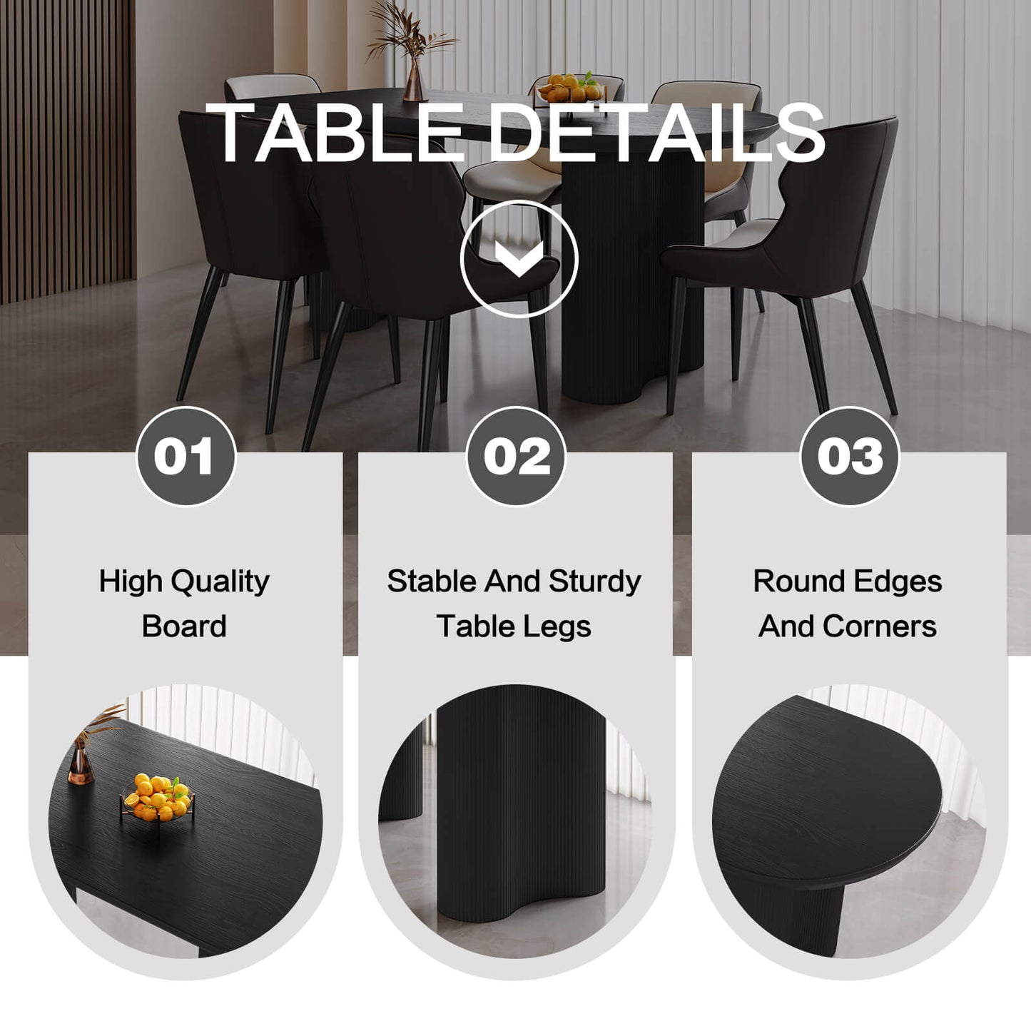 Guyii 62.99" Black Rectangular Dining Table Set with 4 Chairs, Modern Kitchen Table Set