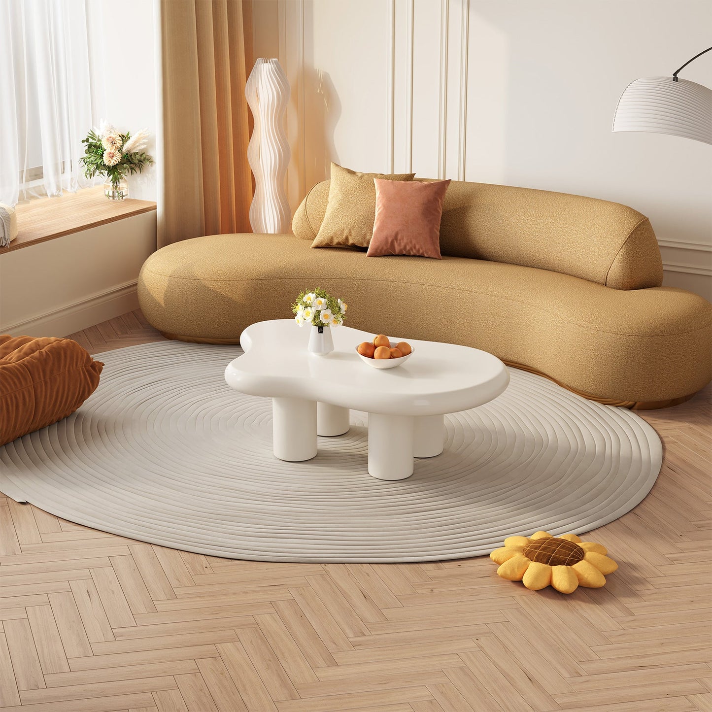 Guyii Cloud-Shaped Coffee Table – Modern White Irregular 4-Leg Design, Rounded Edge Centre Table for Living Room, | Q1523-UK