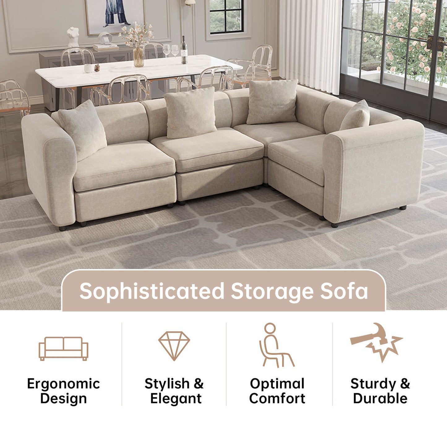 Guyii 4-9 Piece Velvet Sectional Sofa Couch, Convertible Sofa with Cushions