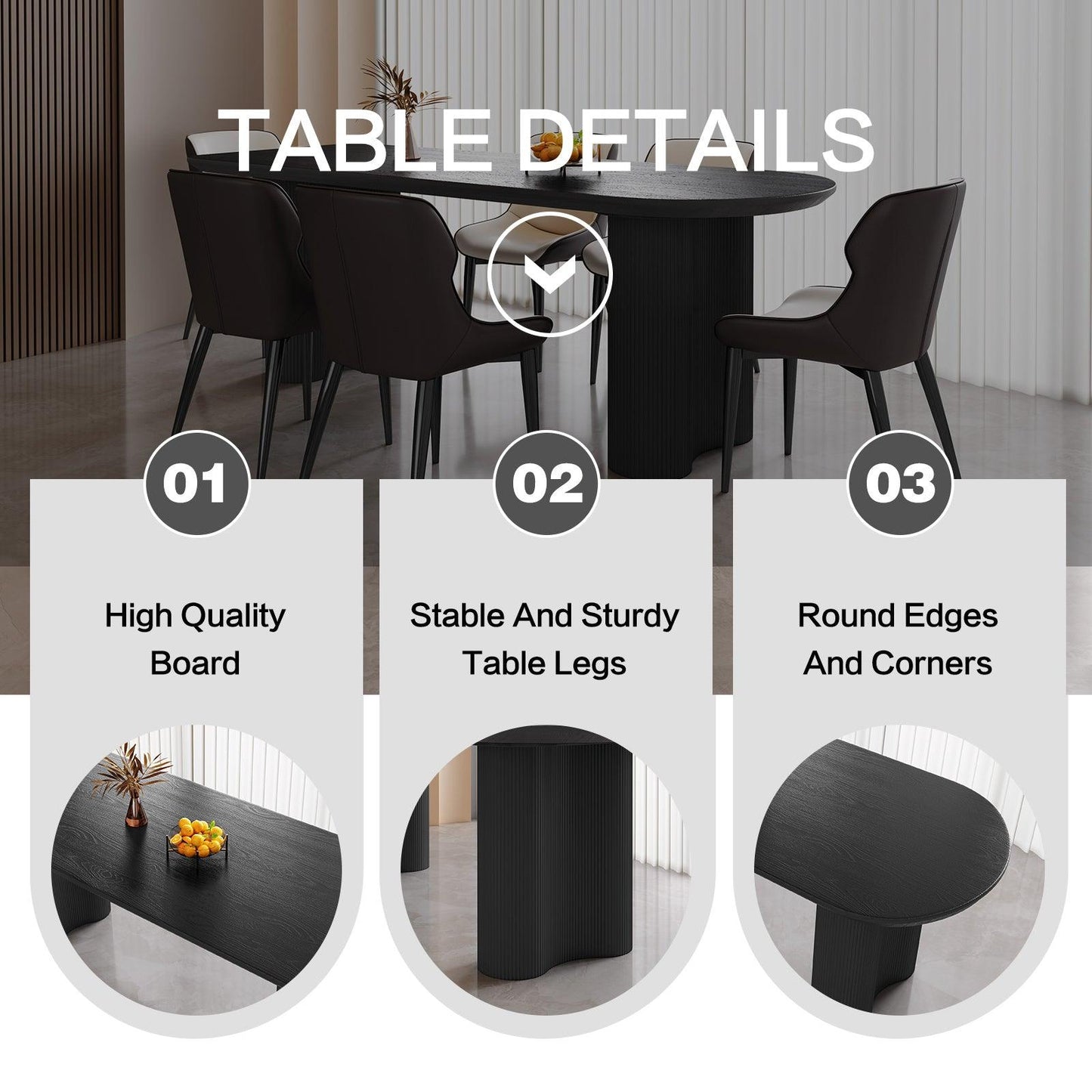 Guyii 55"-71" Black Dining Table, Modern Kitchen Table for Dining Room