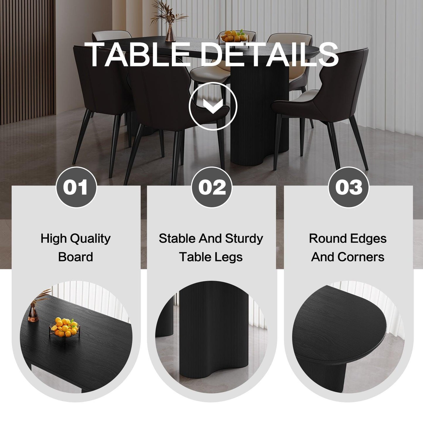 Guyii 55"-71" Black Dining Table, Modern Kitchen Table for Dining Room