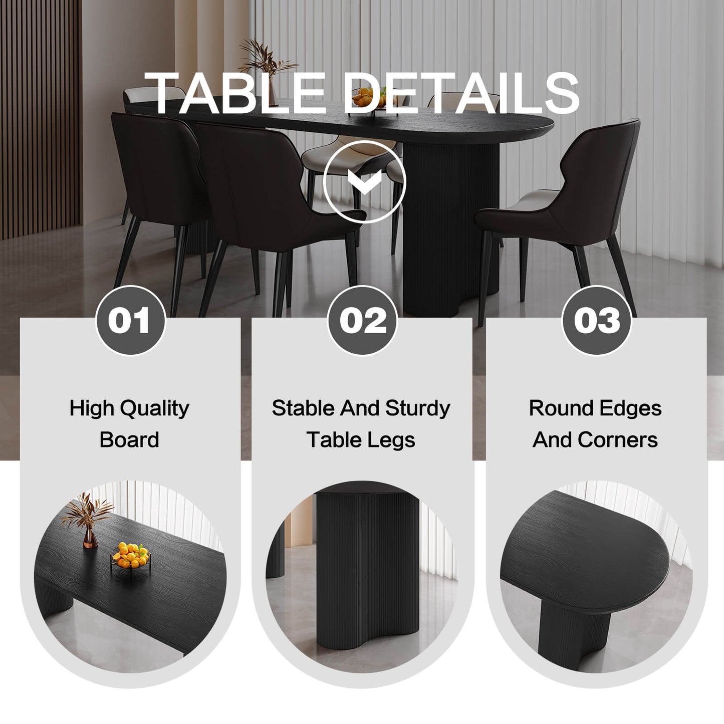 Guyii 70.86" Black Rectangular Dining Table Set with 4 Chairs, Modern Kitchen Table Set