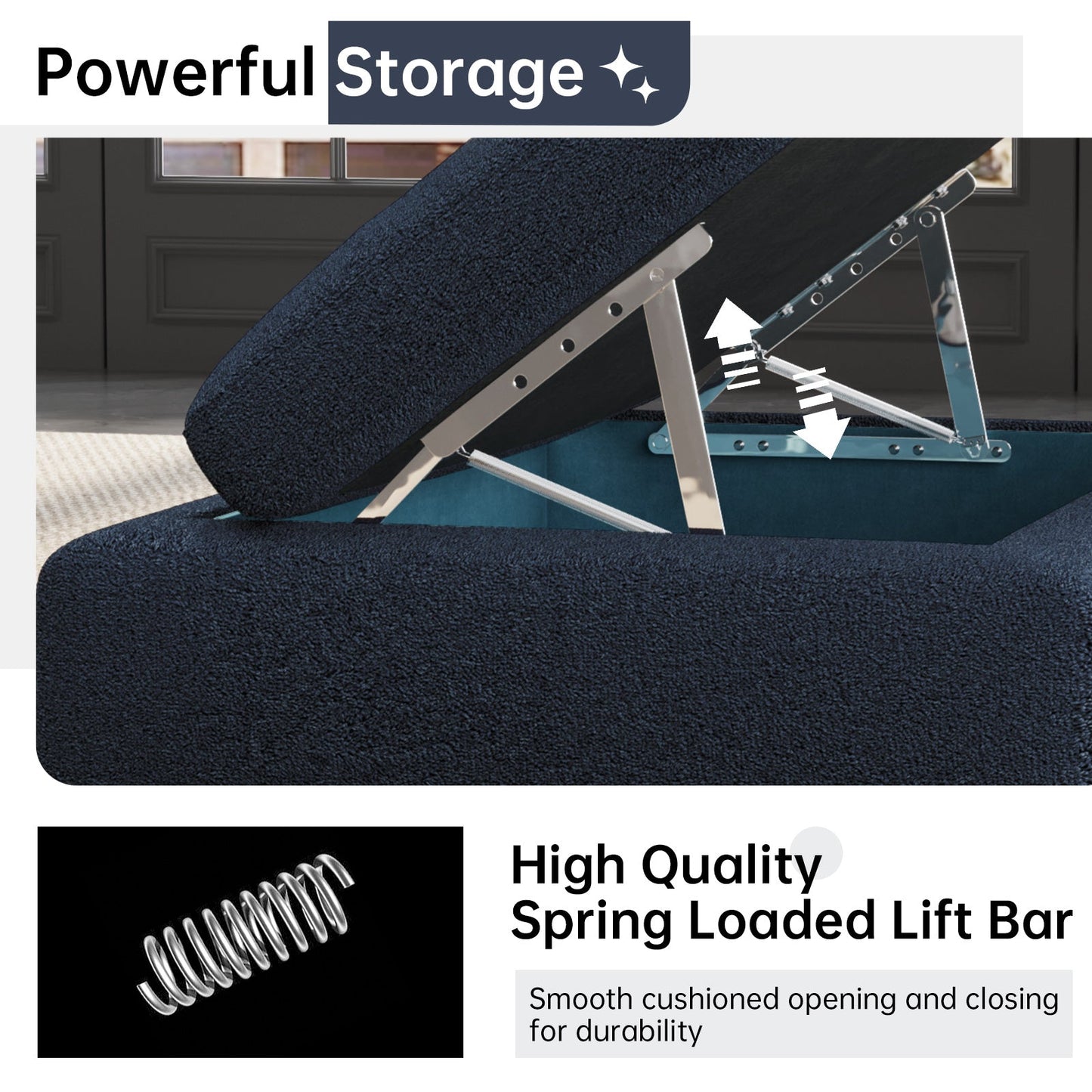Guyii Oversized Sectional Sofa with Storage Ottoman, 4-9 Deep Seat Modular Couch for Living Room, Blue Fabric