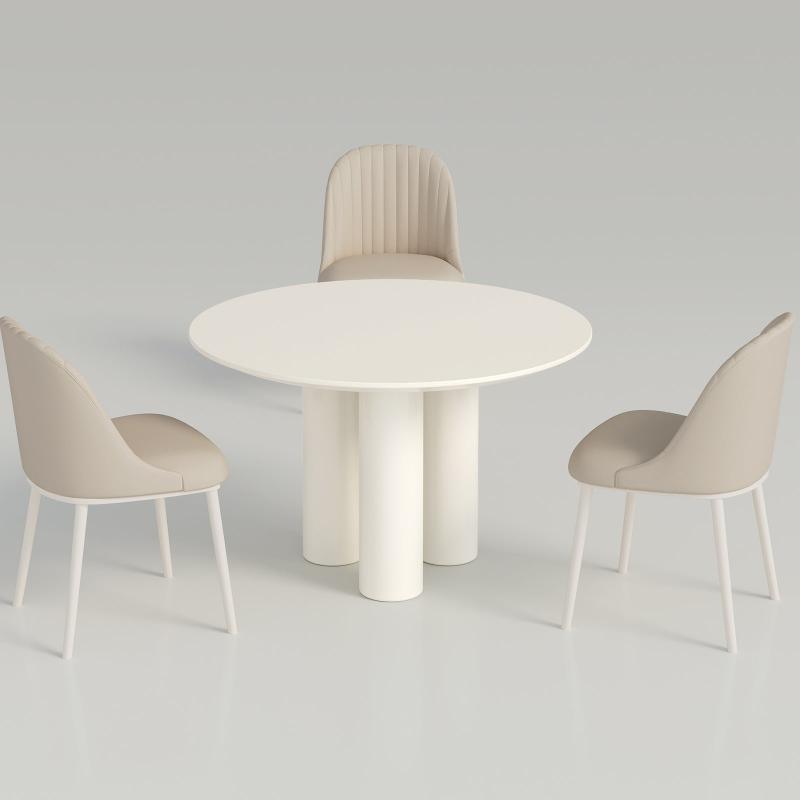 Guyii 30"-46" Cream White Round Dining Table, Modern White Kitchen Table for 4-6 People