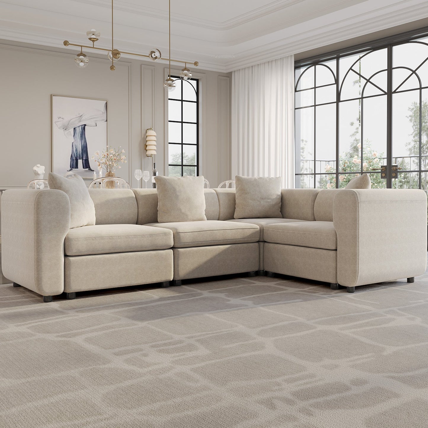 Guyii 4-9 Piece Velvet Sectional Sofa Couch, Convertible Sofa with Cushions
