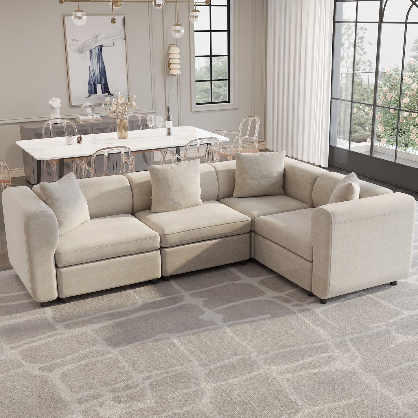 Guyii 4-9 Piece Velvet Sectional Sofa Couch, Convertible Sofa with Cushions