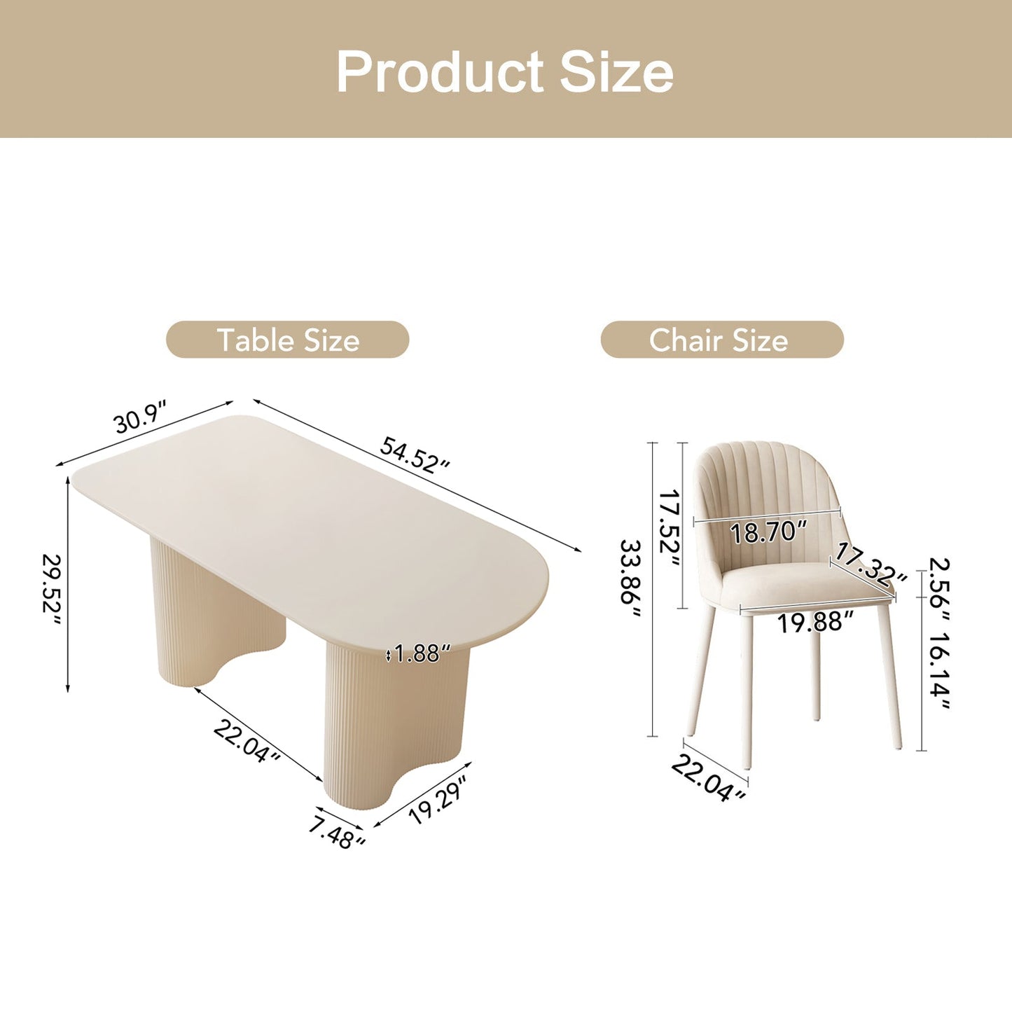 Guyii 54.52" White Dining Table Set with 6 Chairs, Modern Kitchen Table Set