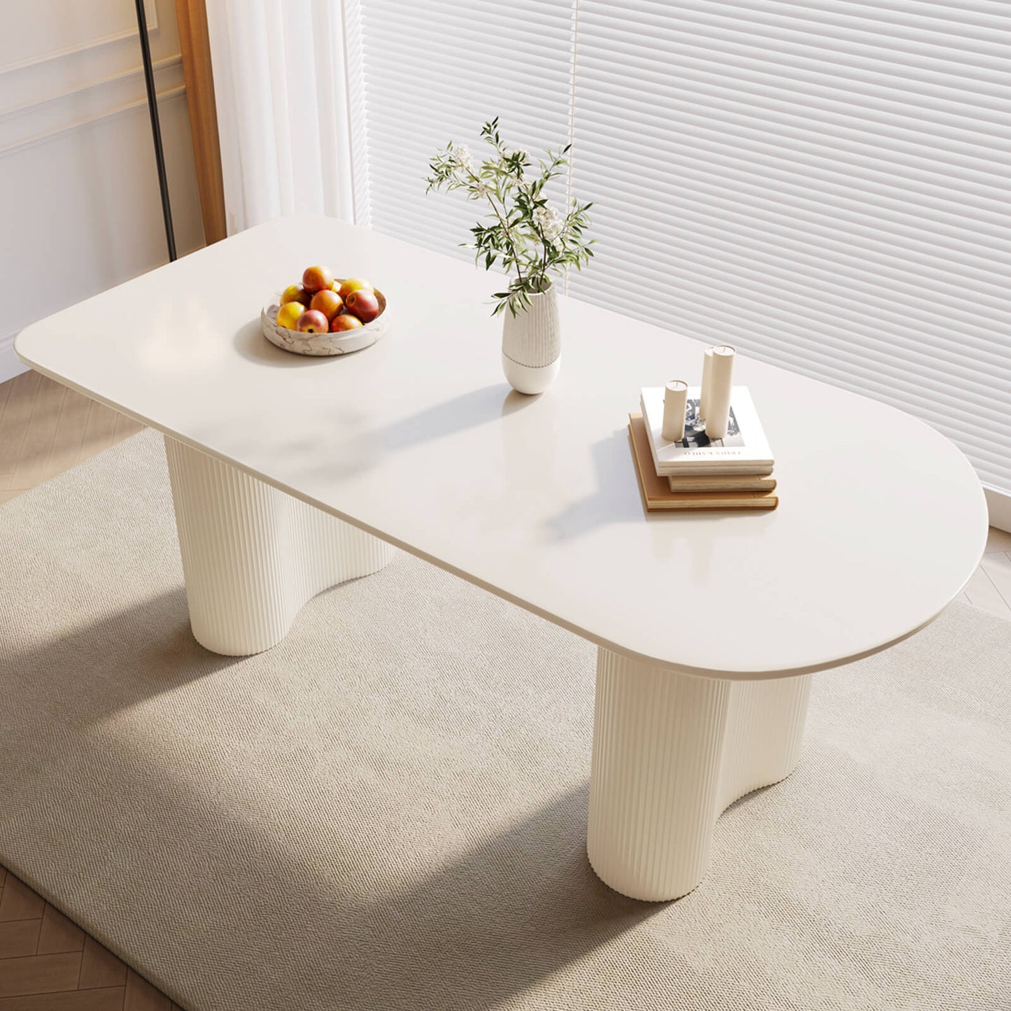 Guyii 62.99" White Oval Dining Table, Modern Kitchen Table for 6 People