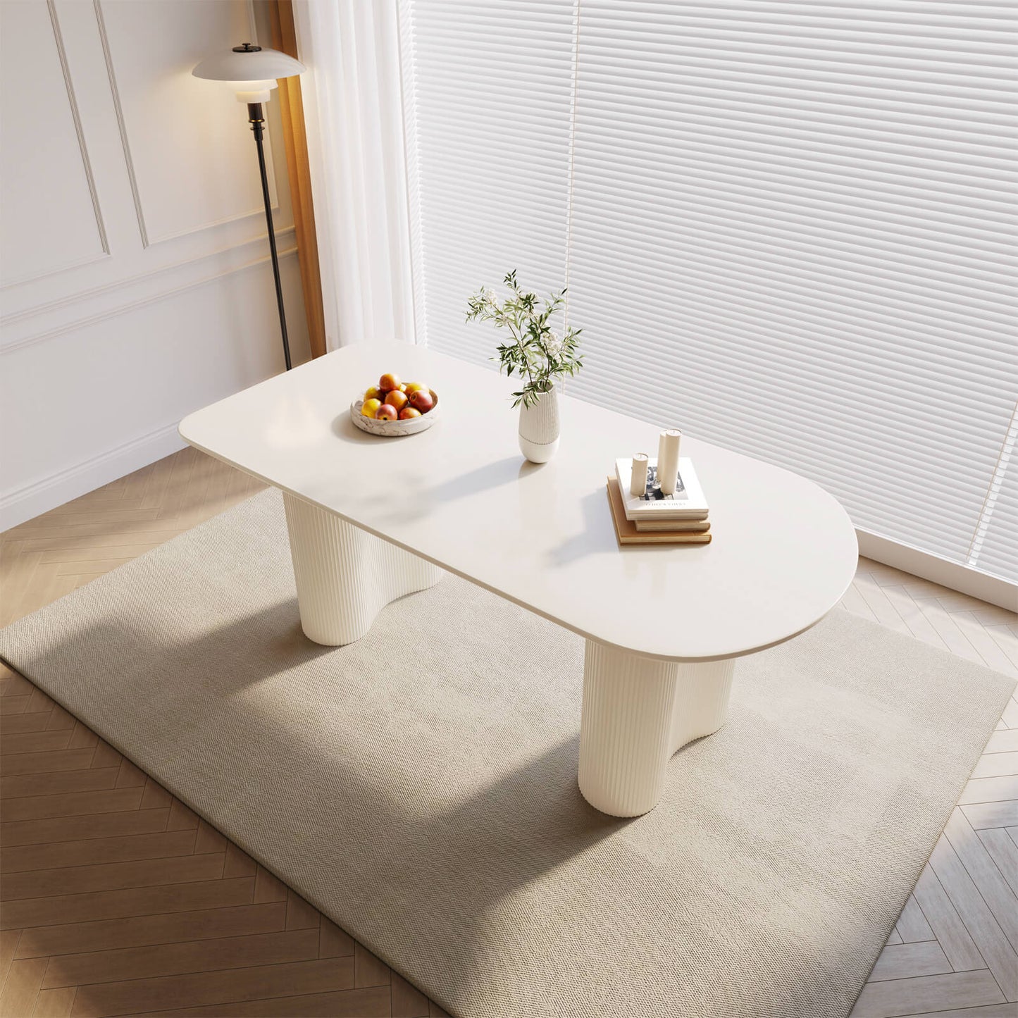 Guyii 62.99" White Oval Dining Table, Modern Kitchen Table for 6 People
